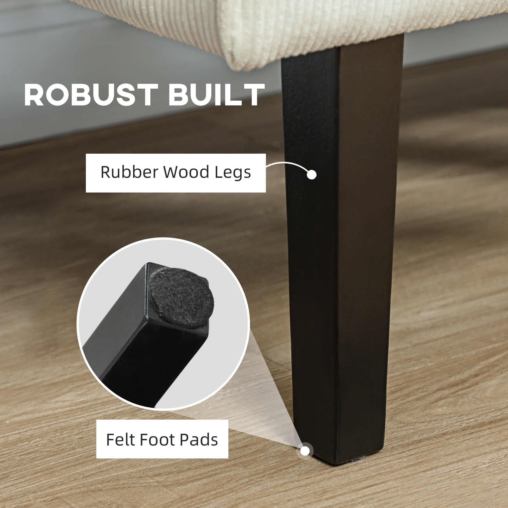 HOMCOM 46.5" Loveseat with USB Ports, Modern Love Seat with Rubber Wood Legs, Corduroy 2 Seater Sofa Couch for Living Room, Bedroom, Home Office, Small Space, Cream White