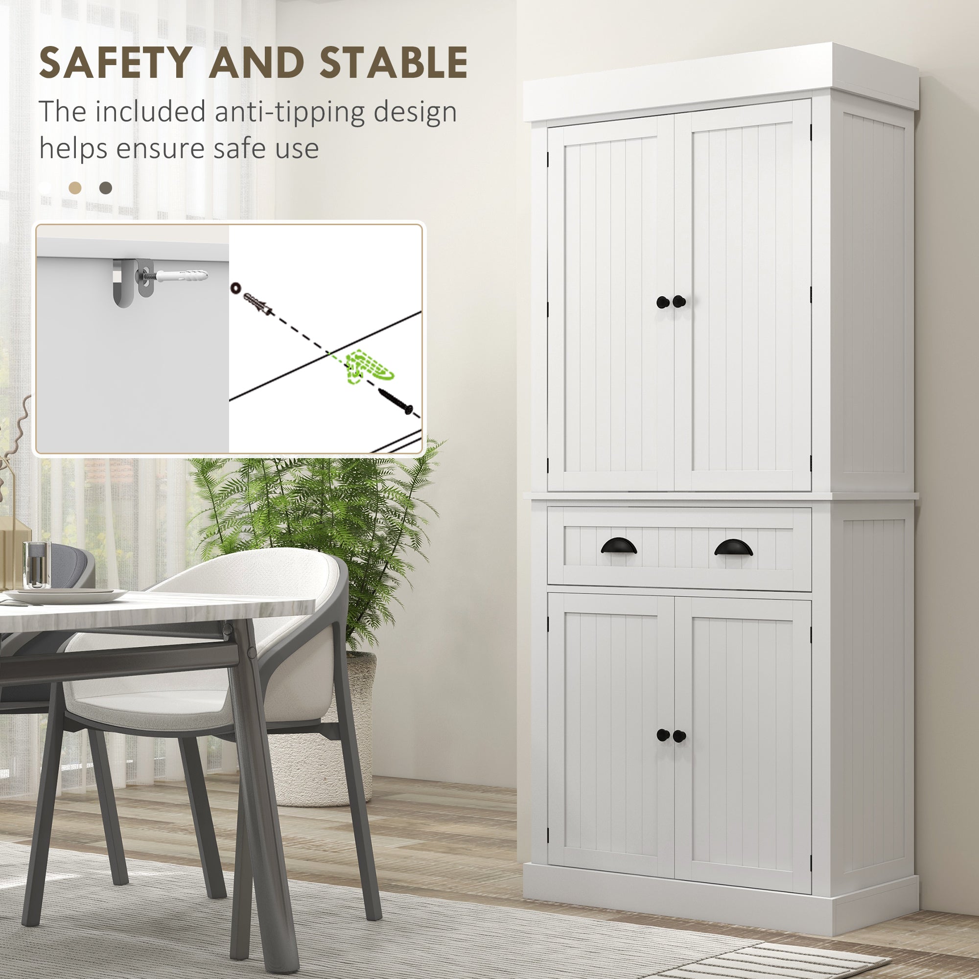 71" Kitchen Pantry Cabinet with LED Lights, 6 Door Shelves, a Drawer and 4 Adjustable Shelves, White - HOMCOM