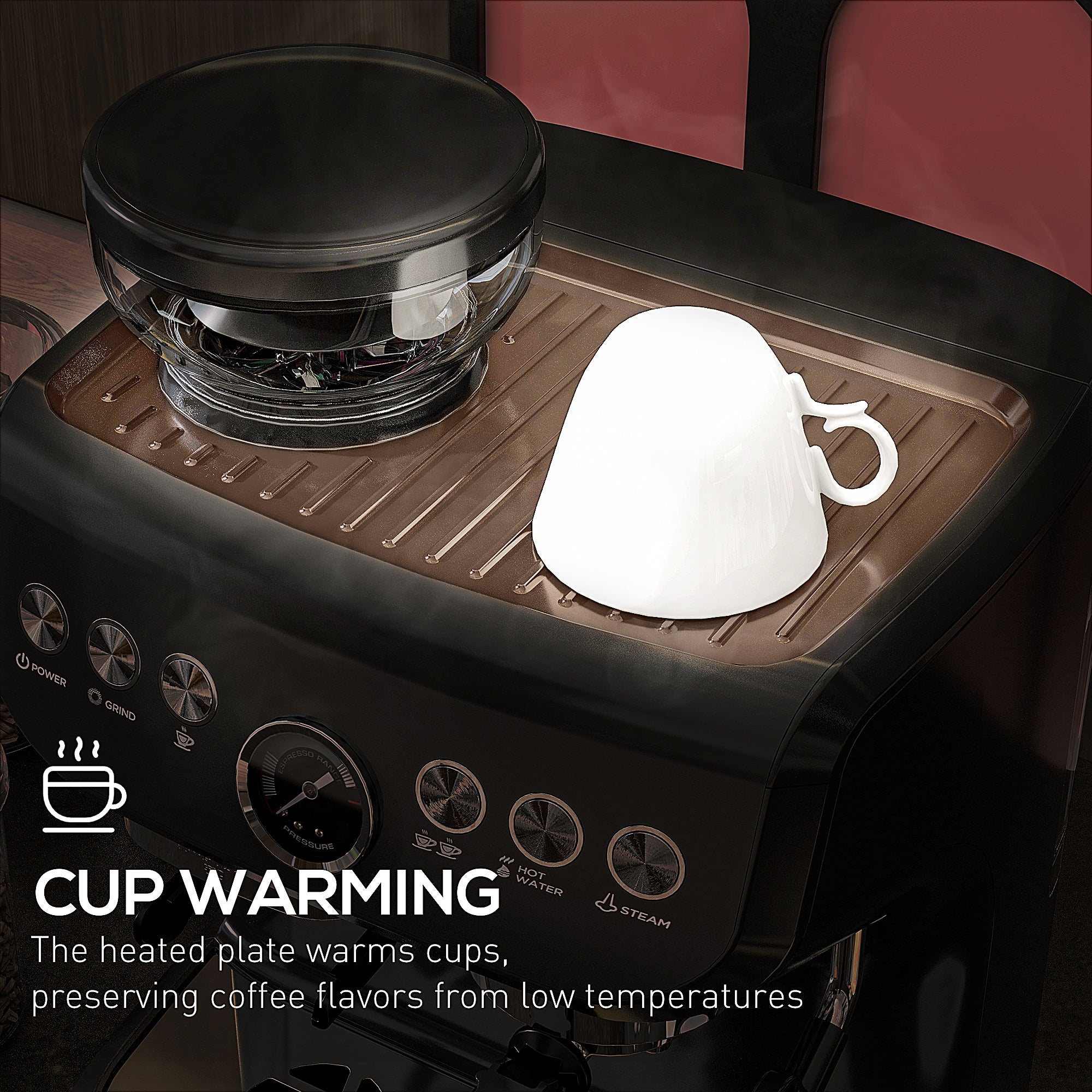 Espresso Machine 15 Bar, Coffee Maker with Milk Frother, Fast Heating, Adjustable Temp, Grinder, Removable Water Tank for Barista Level, Espresso, Latte, Cappuccino, Black