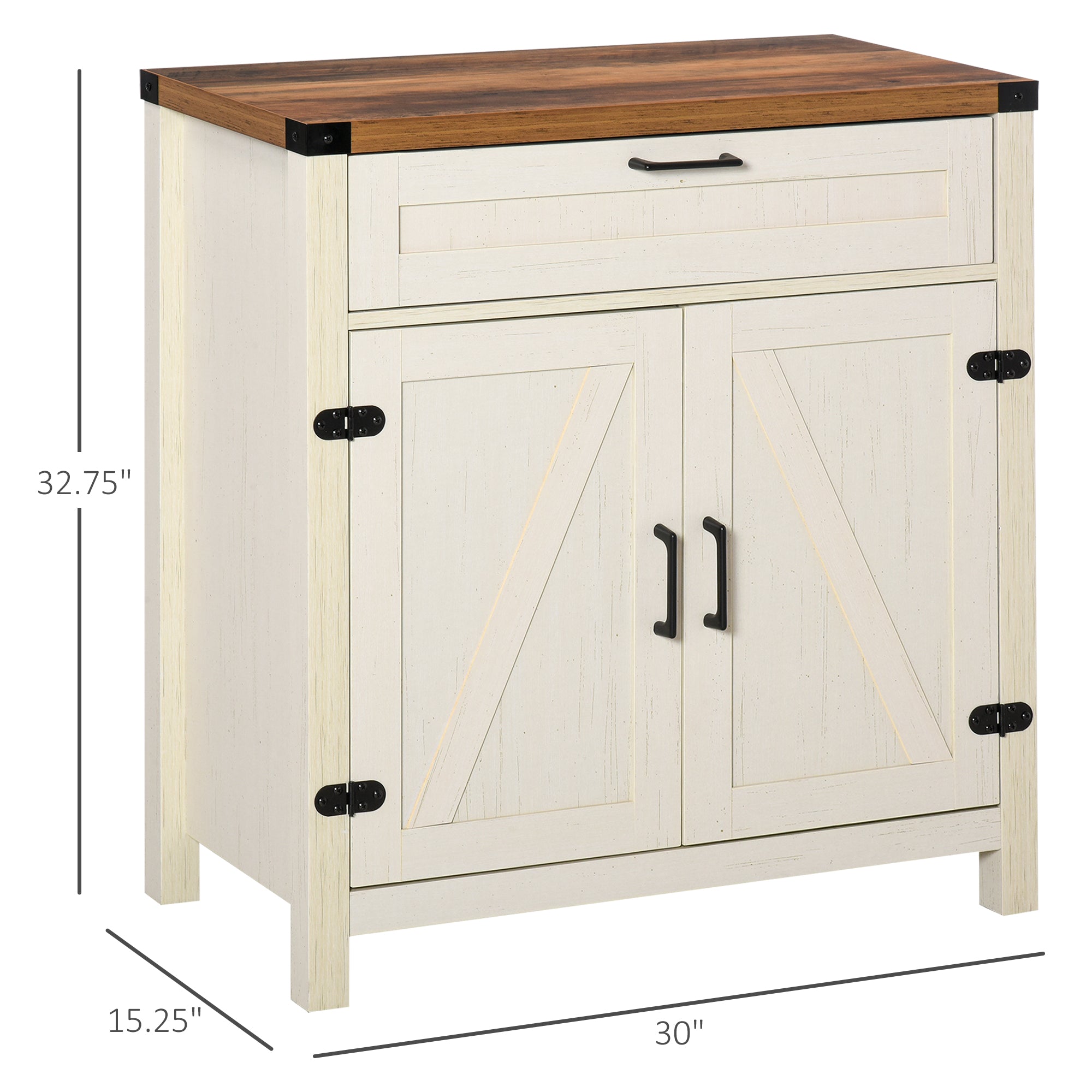 Farmhouse Sideboard, Storage Buffet Cabinet w/ 2 Barn Doors & Drawer, Distressed White - HOMCOM