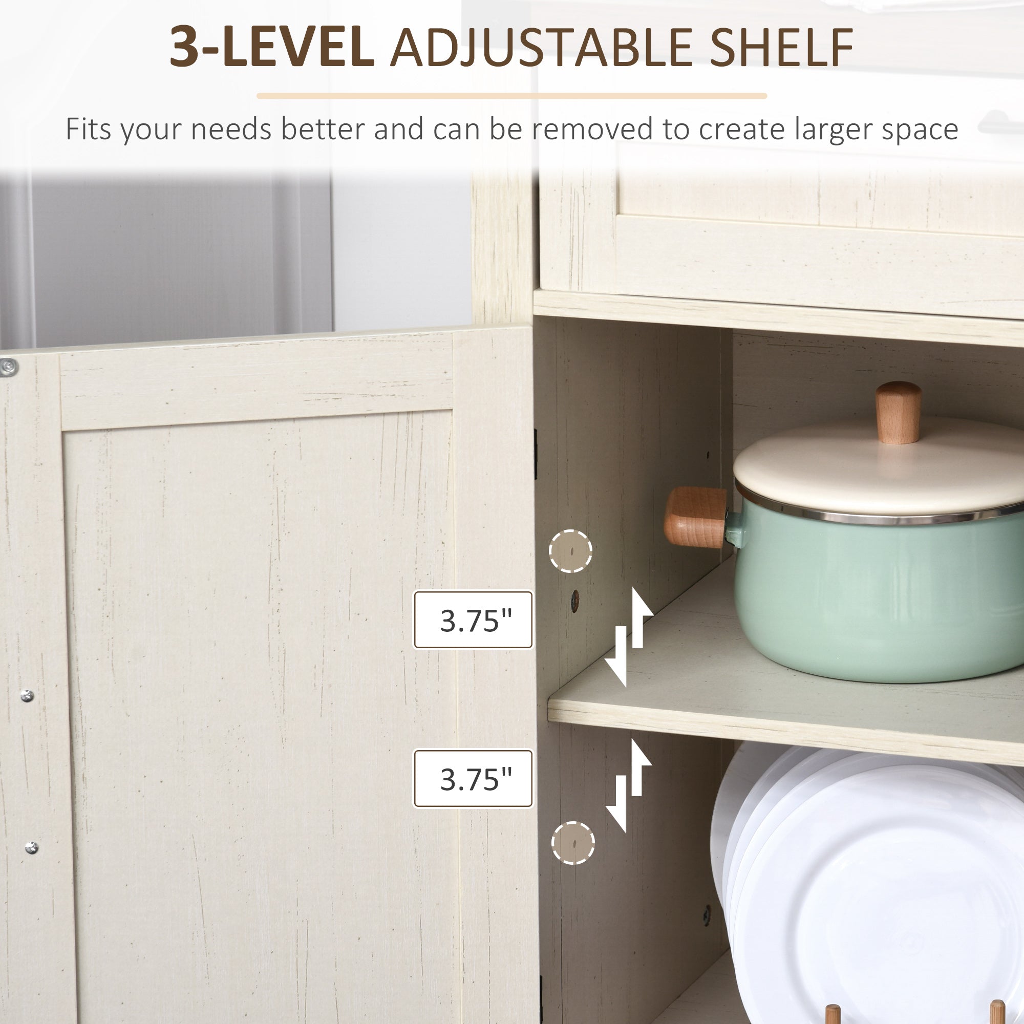 Farmhouse Sideboard, Storage Buffet Cabinet w/ 2 Barn Doors & Drawer, Distressed White - HOMCOM