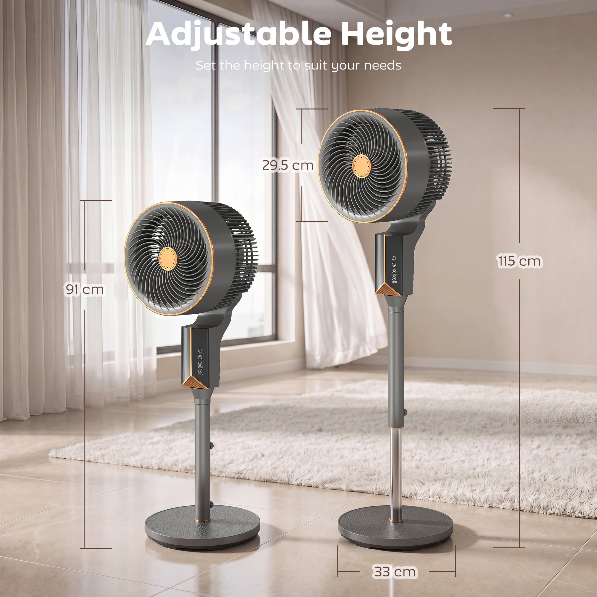 20 dB Silent Standing Fan for Bedroom, 46" Pedestal Fan with 65° Oscillating, 85° Vertical Tilt, 8 Speeds, Remote Control, 12H Timer, Adjustable Height, Grey