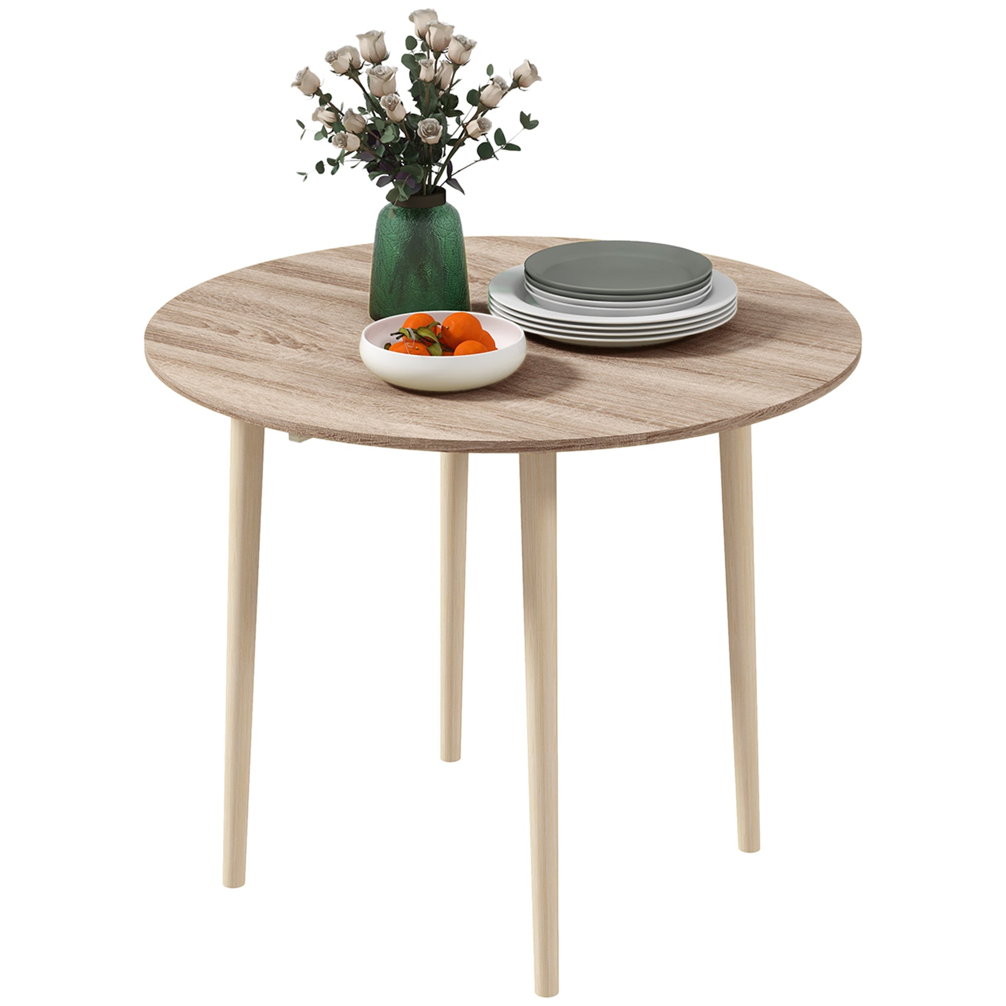 Folding Dining Table, Round Drop Leaf Kitchen Table w/ Wood Legs for Small Spaces, Oak