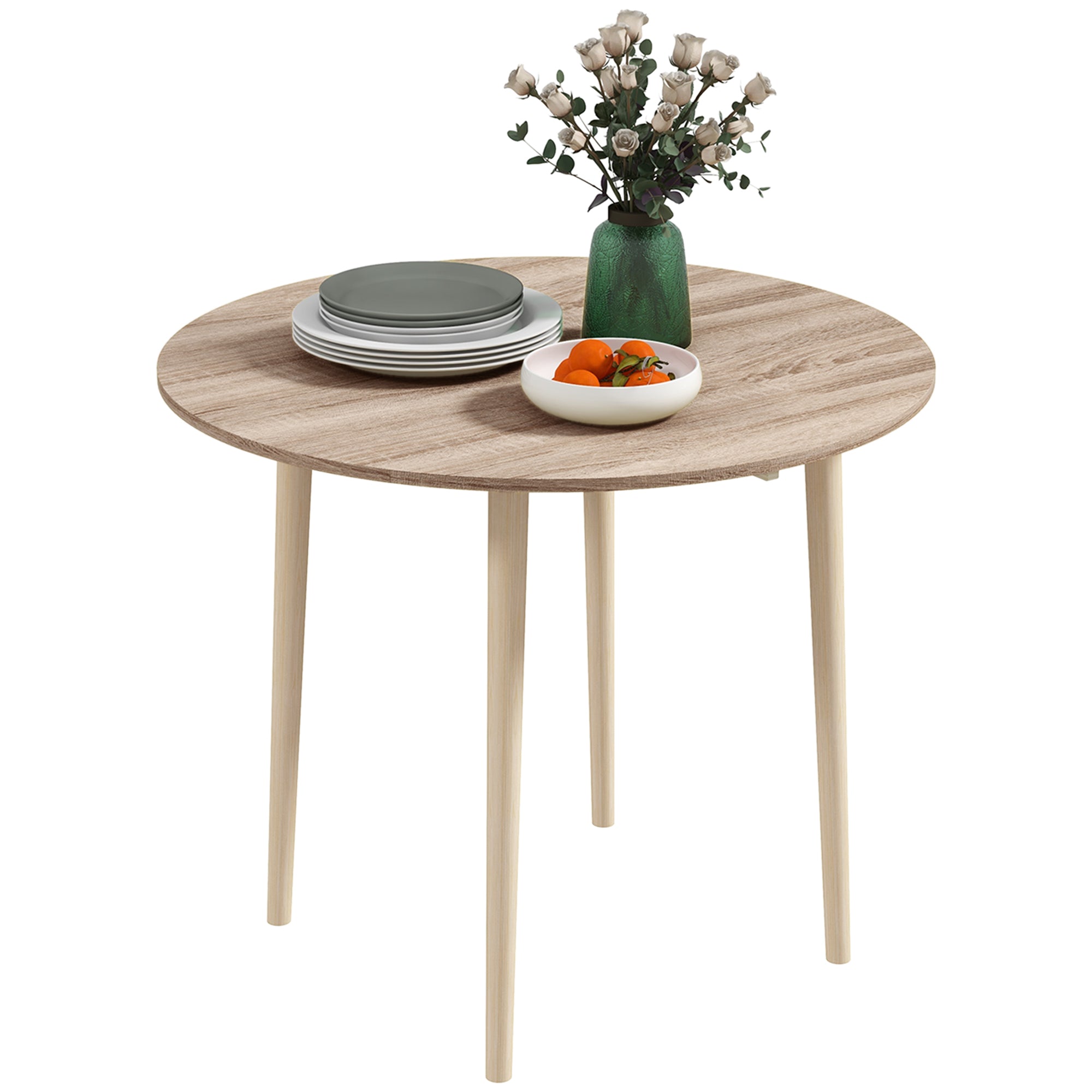 Folding Dining Table, Round Drop Leaf Kitchen Table w/ Wood Legs for Small Spaces, Oak