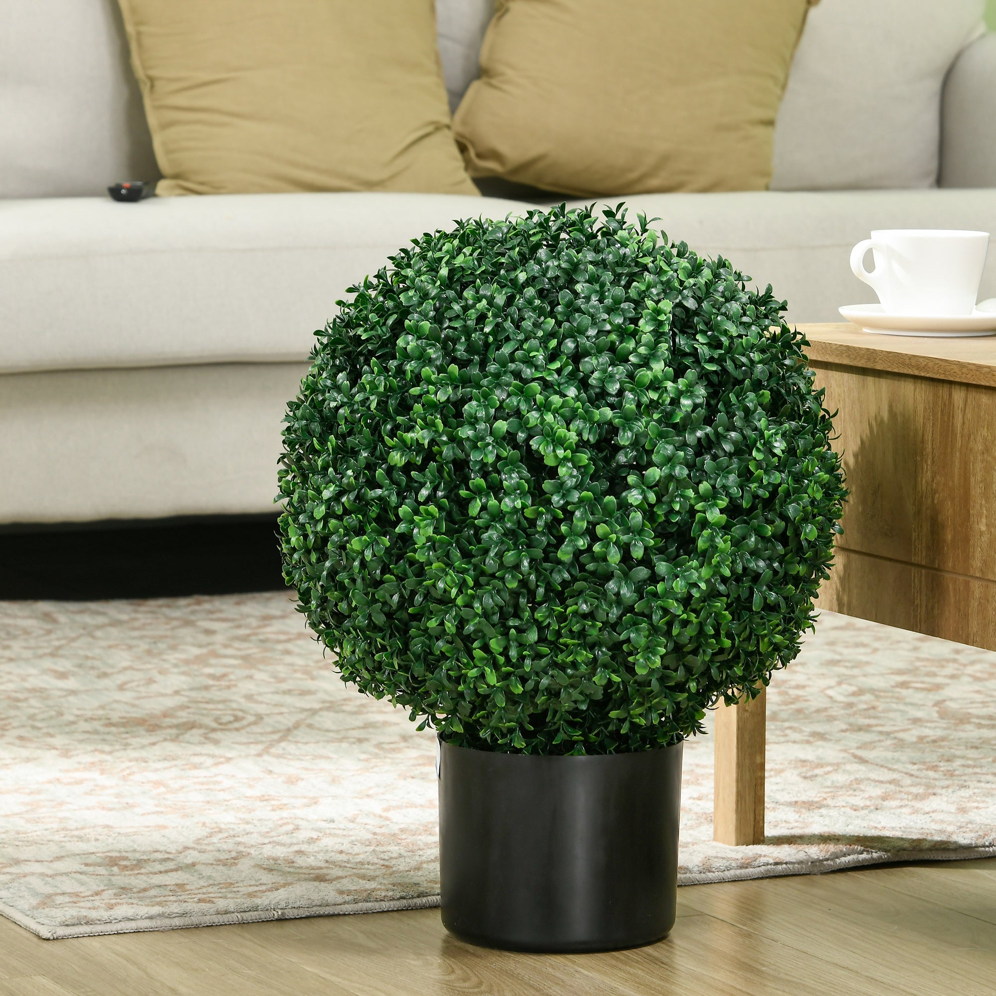 20.5" Artificial Tree, Ball Boxwood Topiary with Pot, Indoor Outdoor Home Decor, Green
