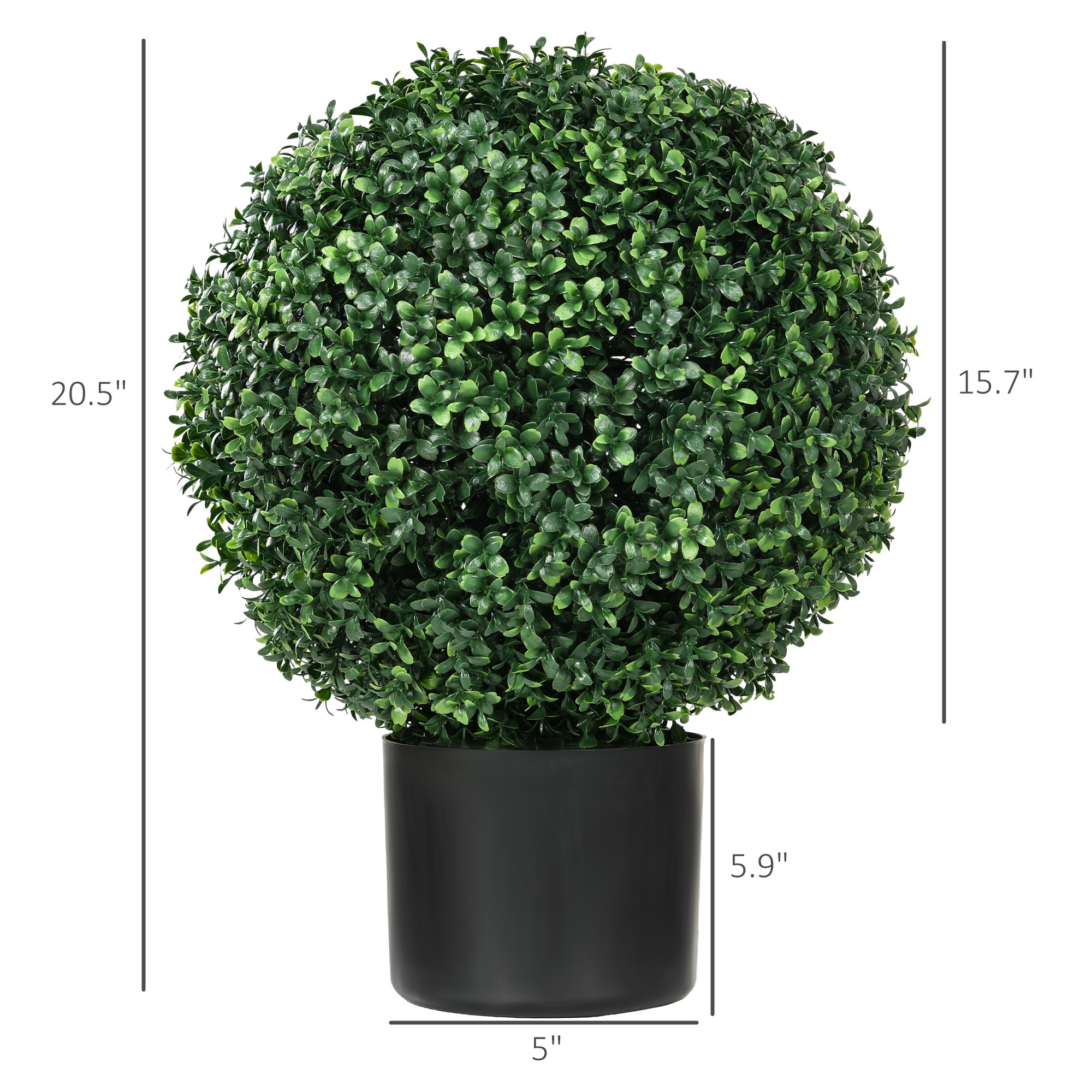 20.5" Artificial Tree, Ball Boxwood Topiary with Pot, Indoor Outdoor Home Decor, Green