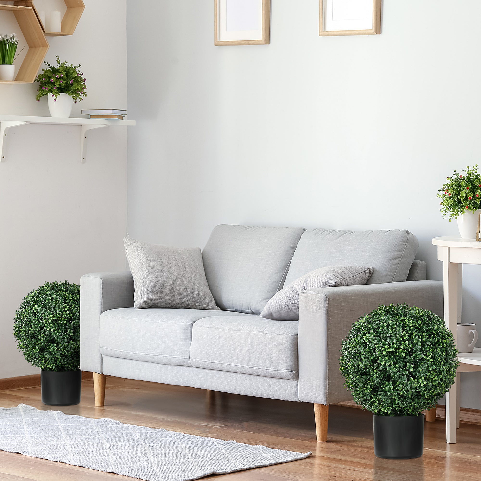 20.5" Artificial Tree, Ball Boxwood Topiary with Pot, Indoor Outdoor Home Decor, Green