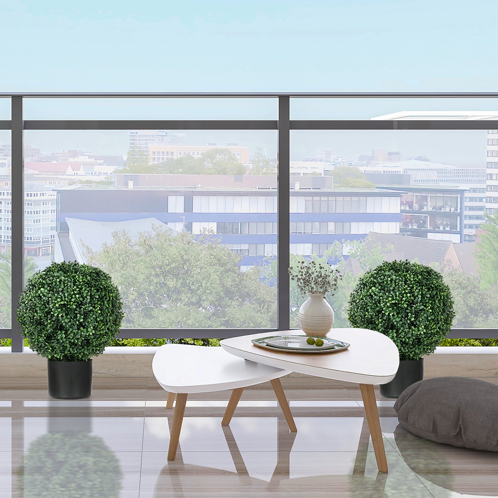 20.5" Artificial Tree, Ball Boxwood Topiary with Pot, Indoor Outdoor Home Decor, Green