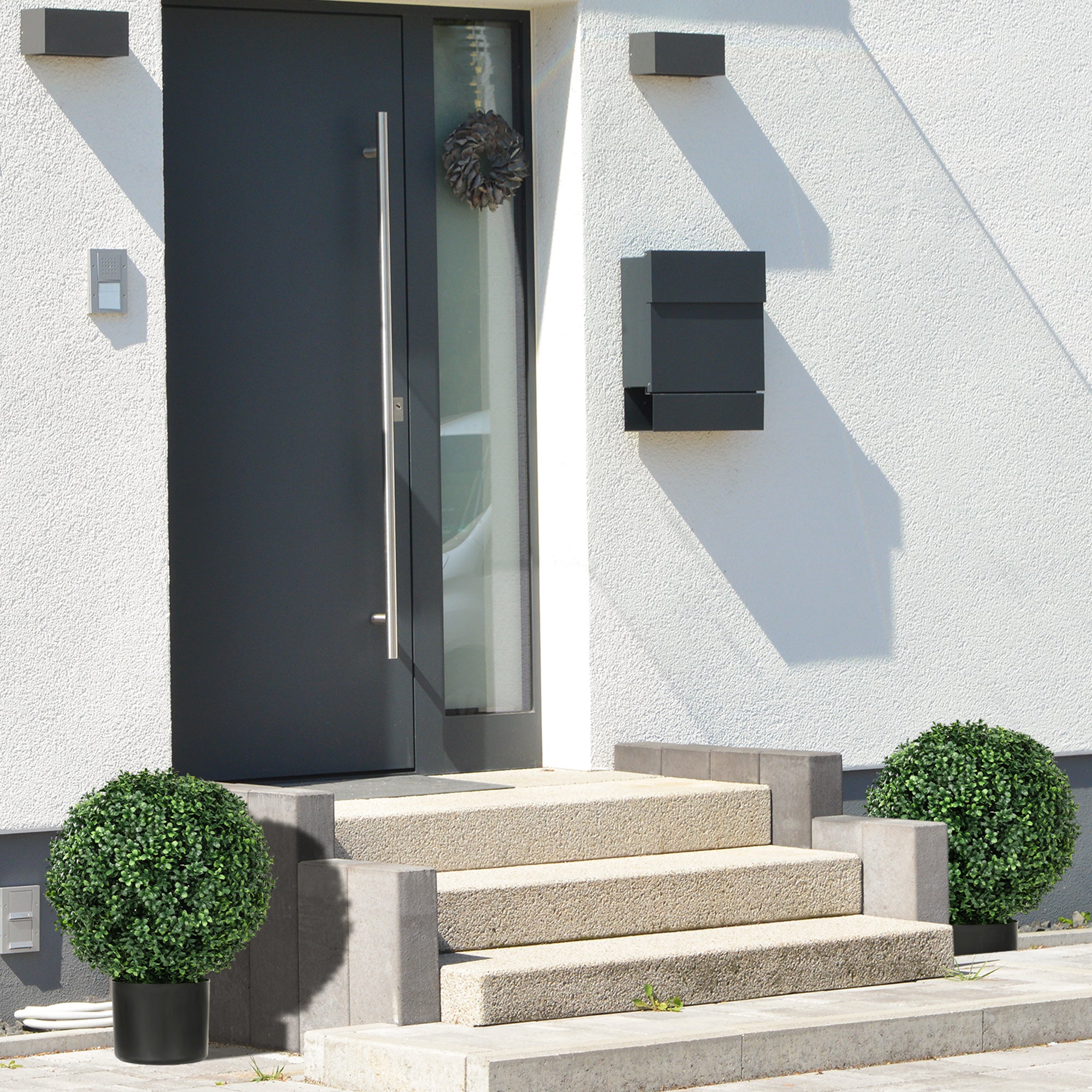 20.5" Artificial Tree, Ball Boxwood Topiary with Pot, Indoor Outdoor Home Decor, Green