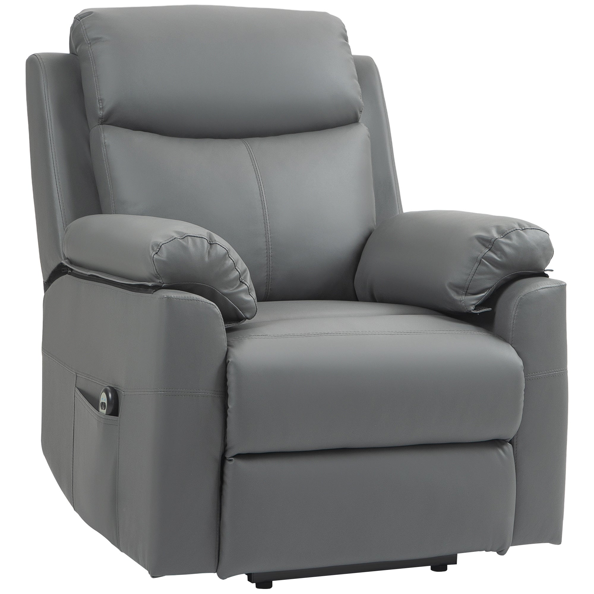 HOMCOM Power Lift Recliner Chair, Electric Lift Chair for Elderly, Overstuffed Faux Leather Riser and Reclining Armchair with Remote Control, Side Pockets, for Living Room, Charcoal Grey