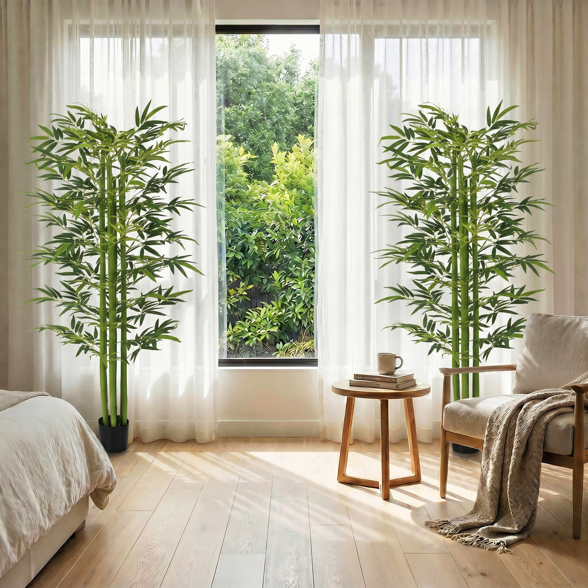 Set of 2 180 cm Artificial Bamboo Tree in Pot with Adjustable Shape, Indoor Fake Plants for Home Office Living Room Decor