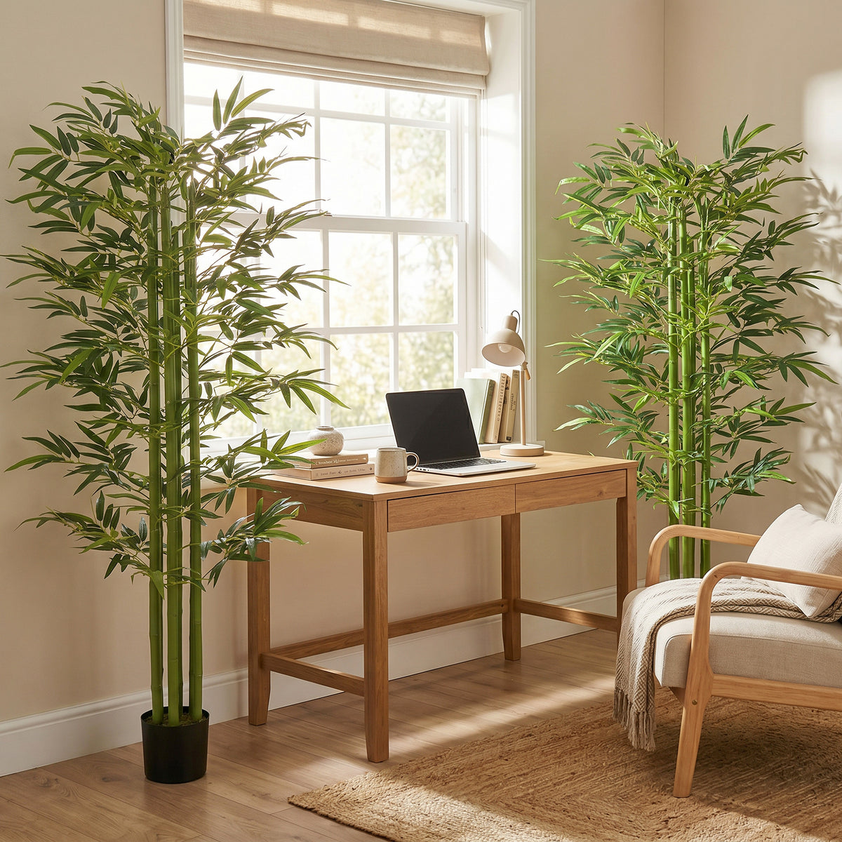Set of 2 180 cm Artificial Bamboo Tree in Pot with Adjustable Shape, Indoor Fake Plants for Home Office Living Room Decor
