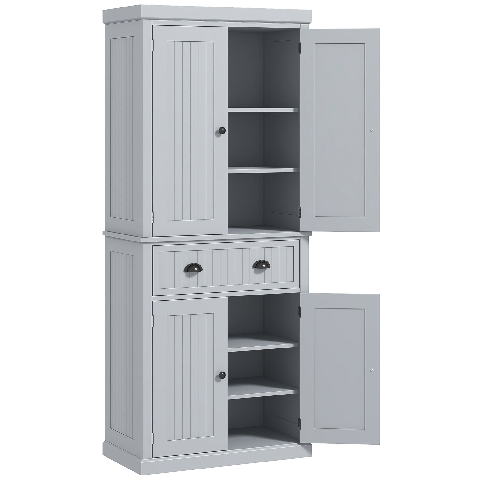 72" Kitchen Pantry Storage Cabinet with 4 Doors & 3 Adjustable Shelves, Gray