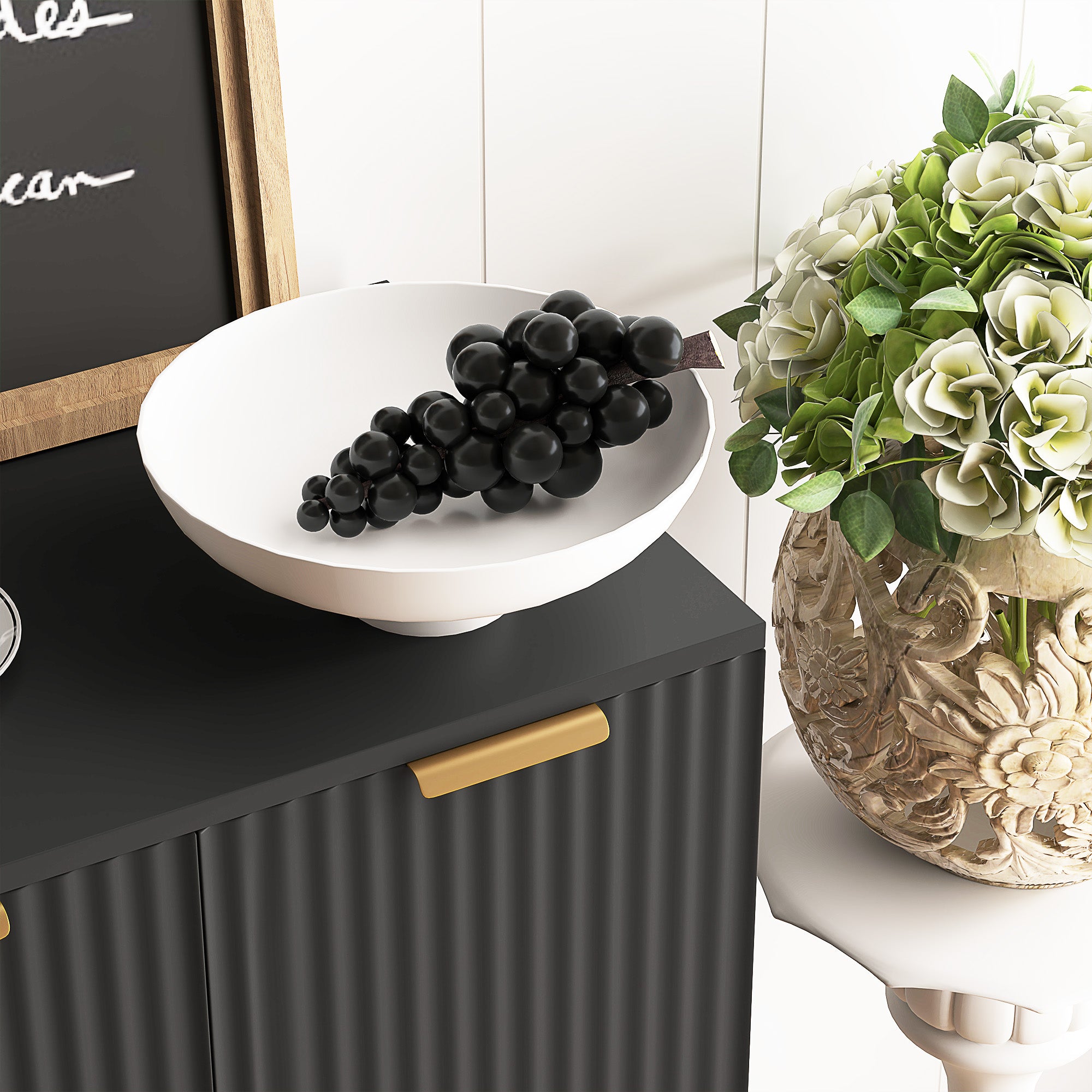 HOMCOM Sideboard Buffet Cabinet, Modern Kitchen Storage Cabinet with 4 Doors and Adjustable Shelves, Pantry Cabinet with Metal Legs for Hallway, Black