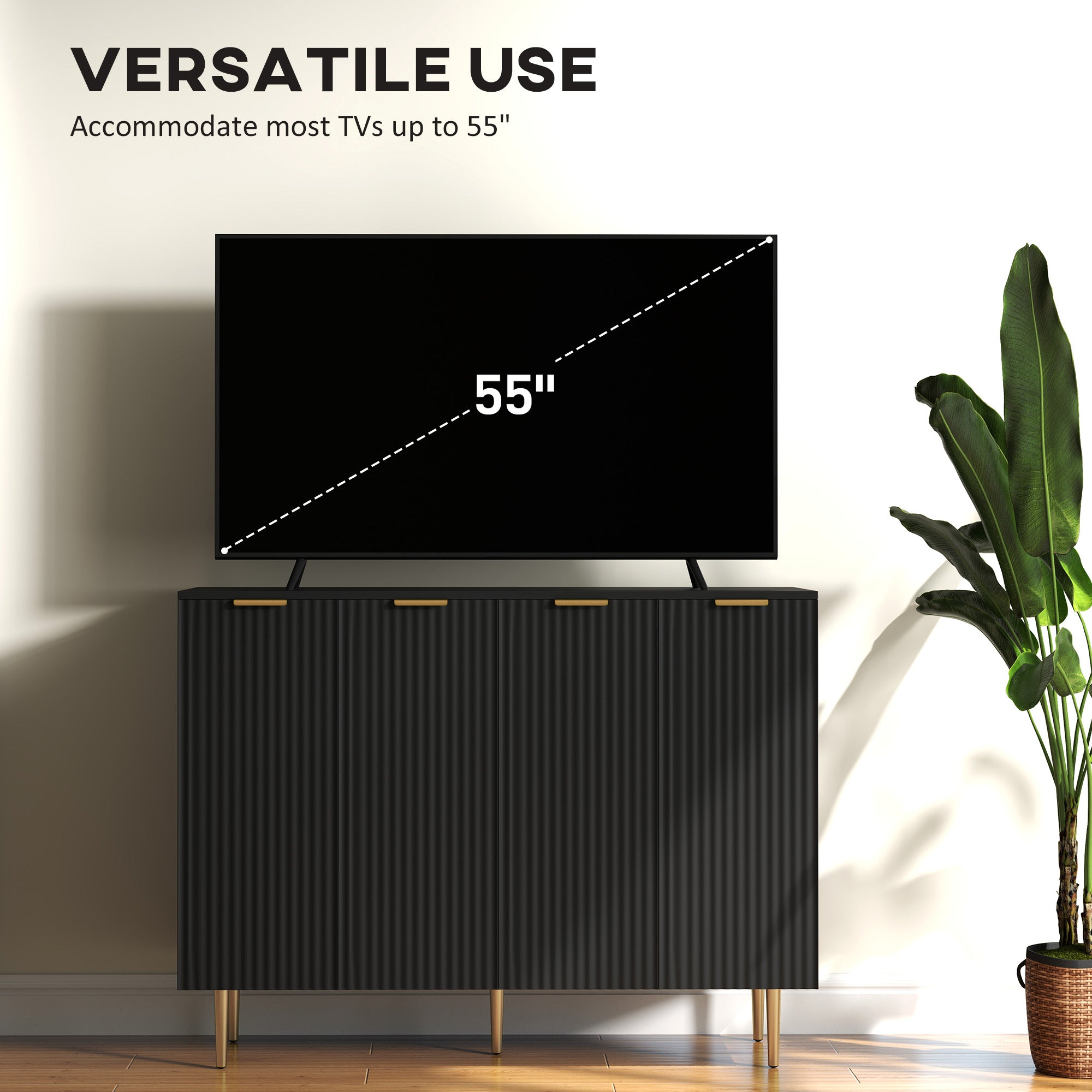 HOMCOM Sideboard Buffet Cabinet, Modern Kitchen Storage Cabinet with 4 Doors and Adjustable Shelves, Pantry Cabinet with Metal Legs for Hallway, Black