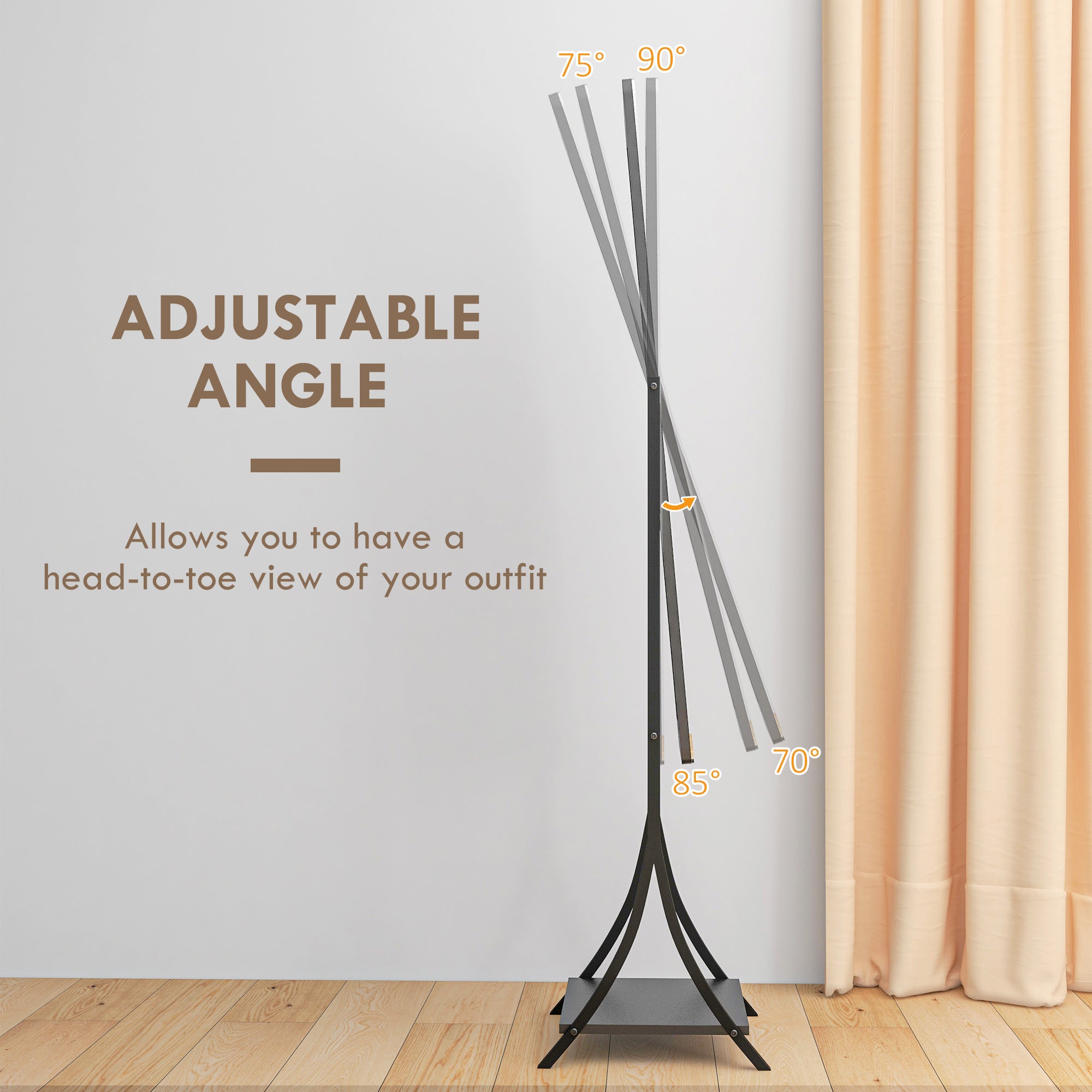 HOMCOM Full Length Mirror, Free Standing Floor Mirror, Full Body Mirror with Adjustable Angle and Storage Shelf for Living Room, Bedroom, Hallway, 108 x 37cm, Black