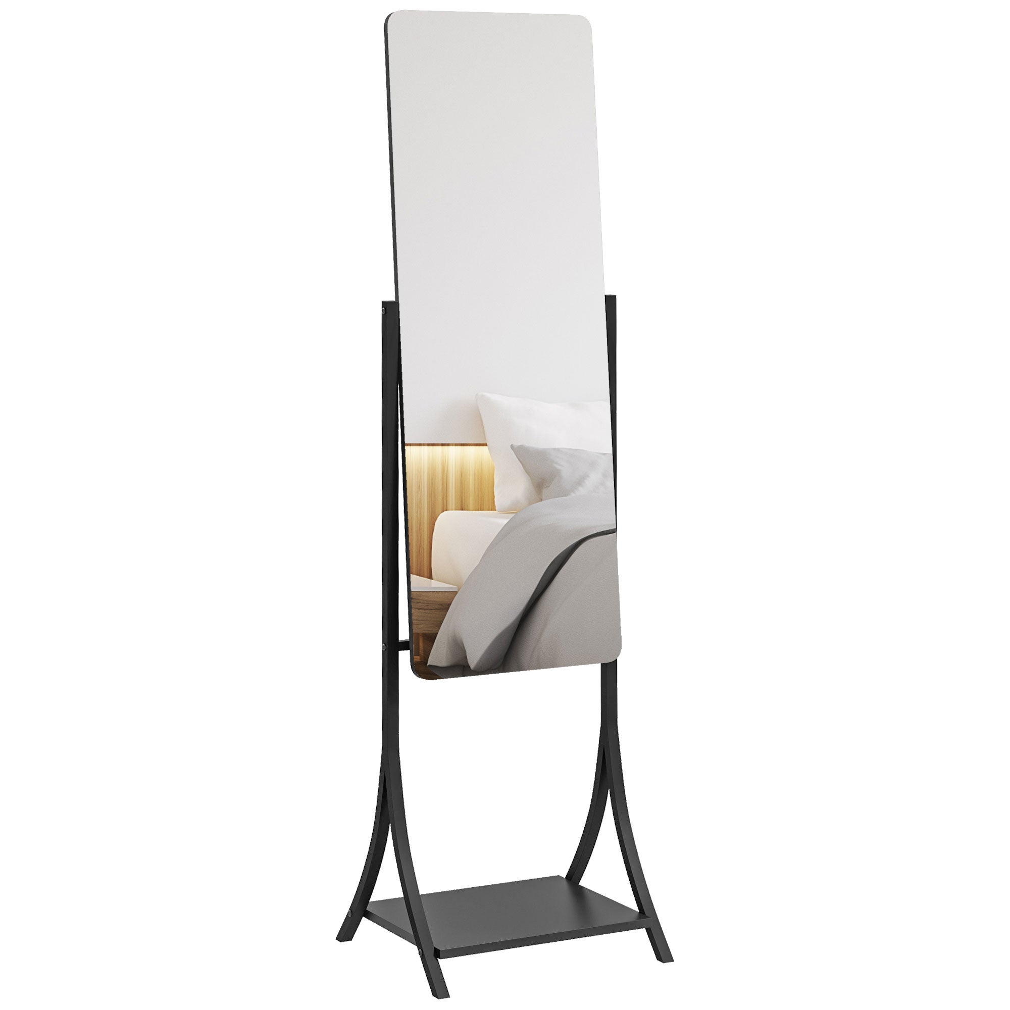HOMCOM Full Length Mirror, Free Standing Floor Mirror, Full Body Mirror with Adjustable Angle and Storage Shelf for Living Room, Bedroom, Hallway, 108 x 37cm, Black