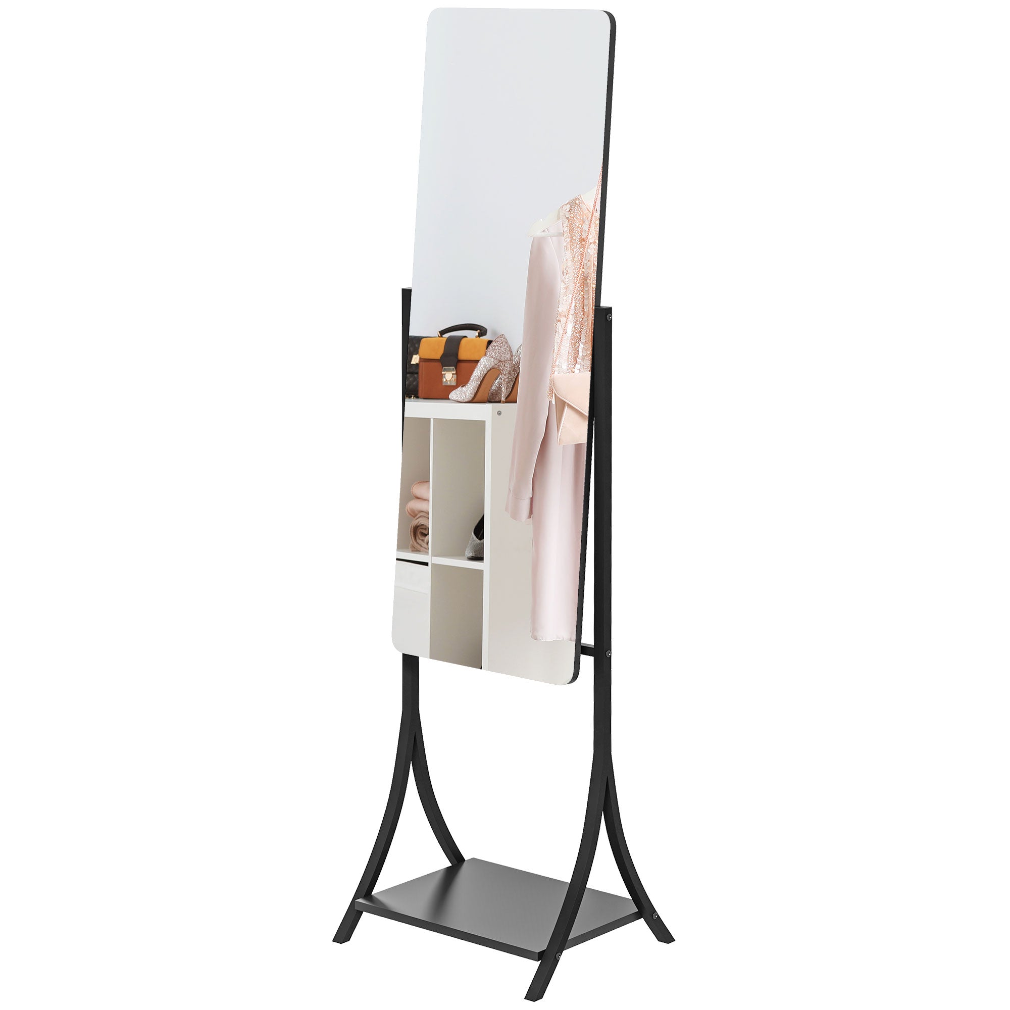 HOMCOM Full Length Mirror, Free Standing Floor Mirror, Full Body Mirror with Adjustable Angle and Storage Shelf for Living Room, Bedroom, Hallway, 108 x 37cm, Black