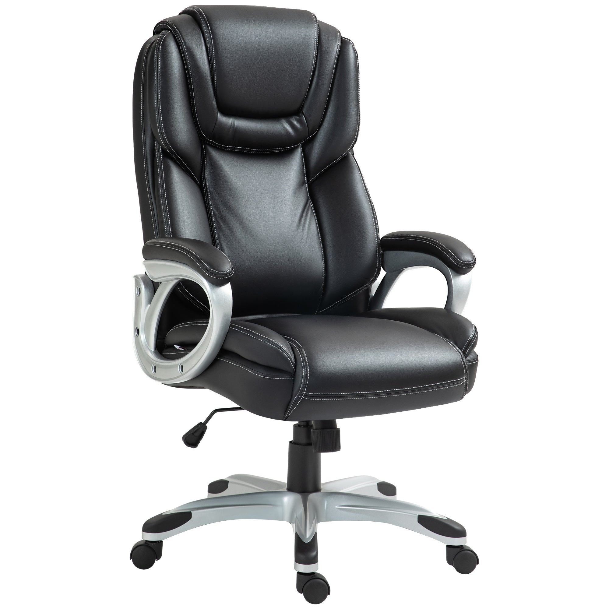 High Back Desk Chair with Swivel Wheels, Cushion & Adjustable Height, Black