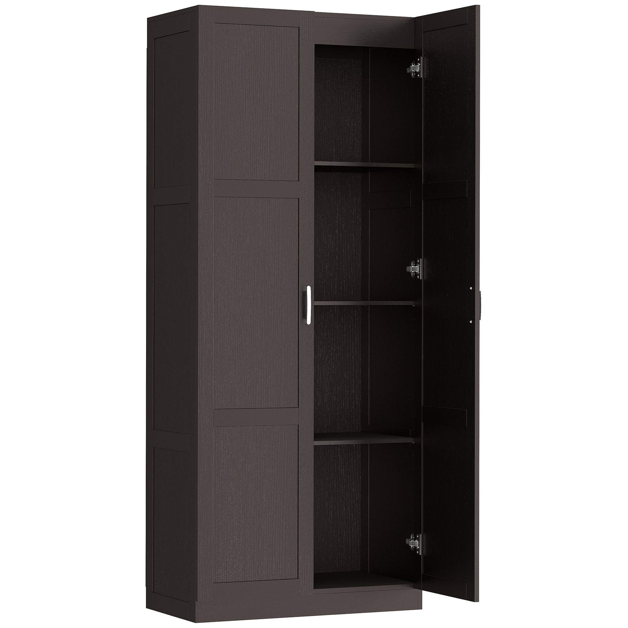 71" Tall Kitchen Pantry Cabinet with Soft-Close Hinges, Modern Farmhouse Freestanding Pantry Storage Cabinet with 2 Framed Doors, 4 Adjustable Shelves, Dark Brown