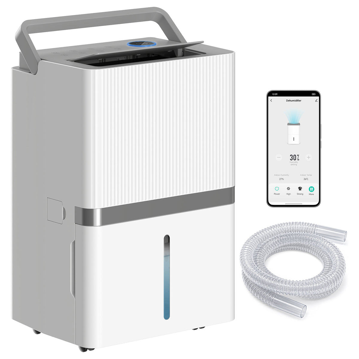 100 Pint Smart Dehumidifier for Basement and Home, 5,200 Sq. Ft., WiFi Large Dehumidifiers with App, Alexa, Google Voice Control, Drain Hose, 3 Modes, Humidity Indicator