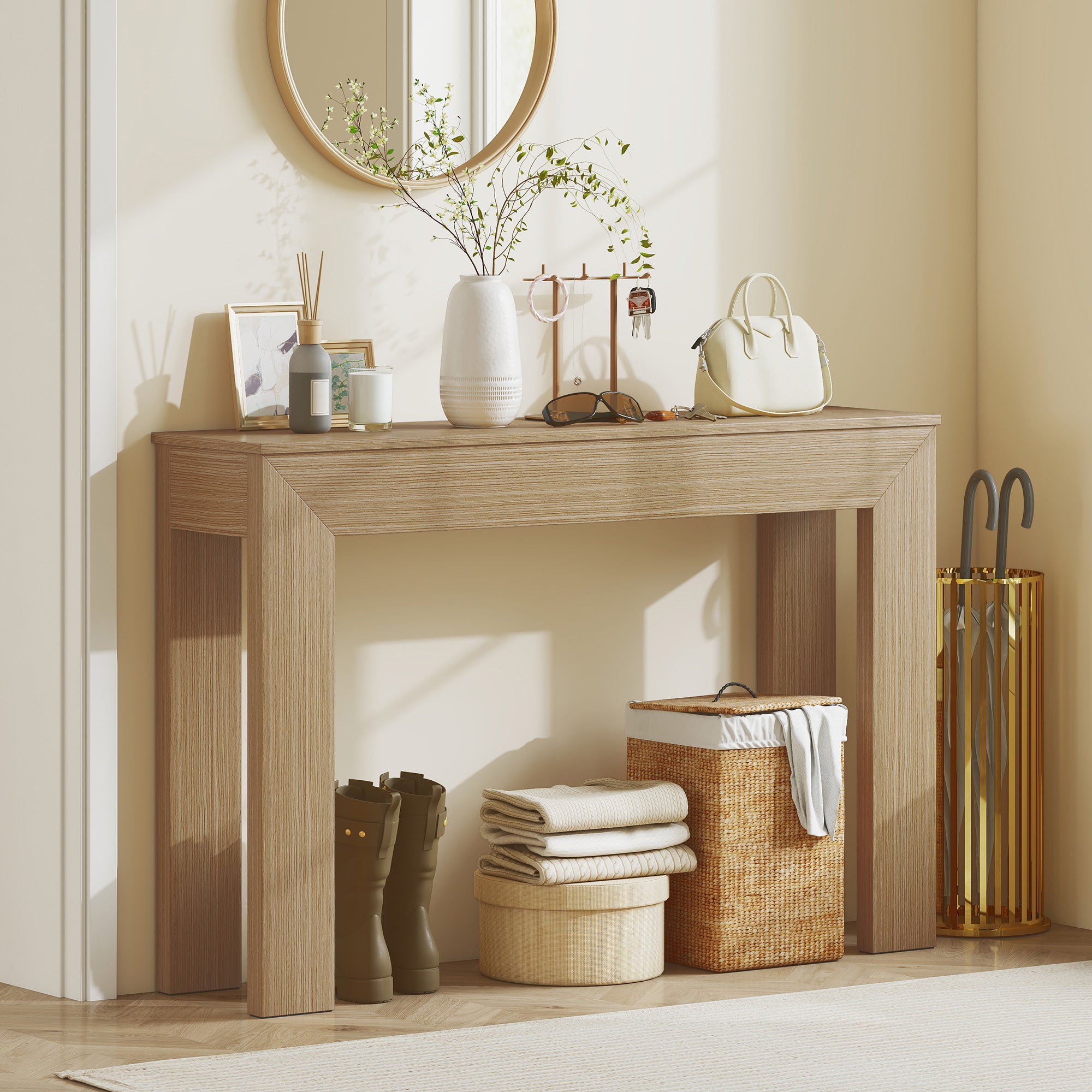 Modern Console Table, 47" Narrow Entryway Table for Living Room, Hallway, Natural Wood