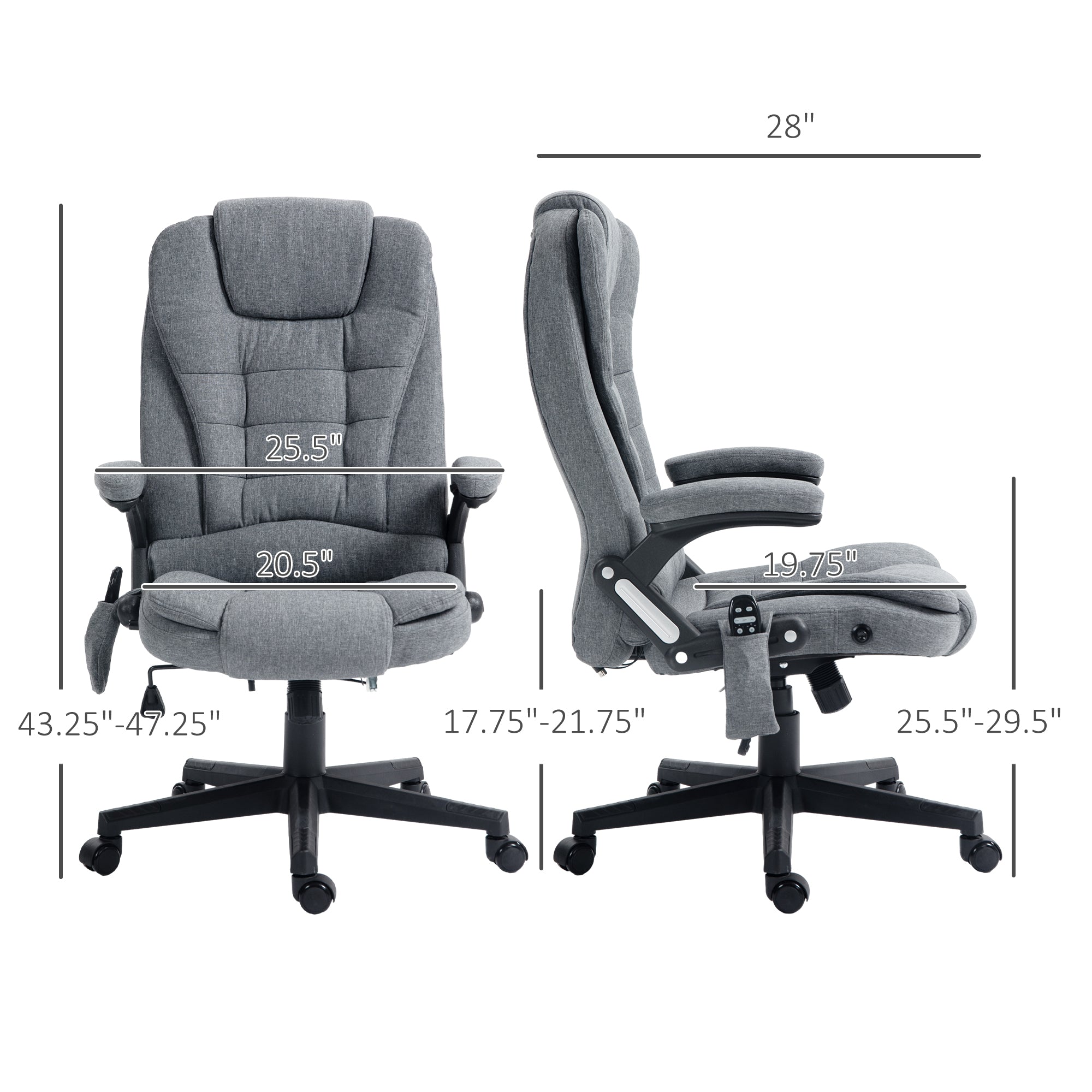 6 Points Heated Massage Office Chair, Linen High Back Executive Office Chair, Gray