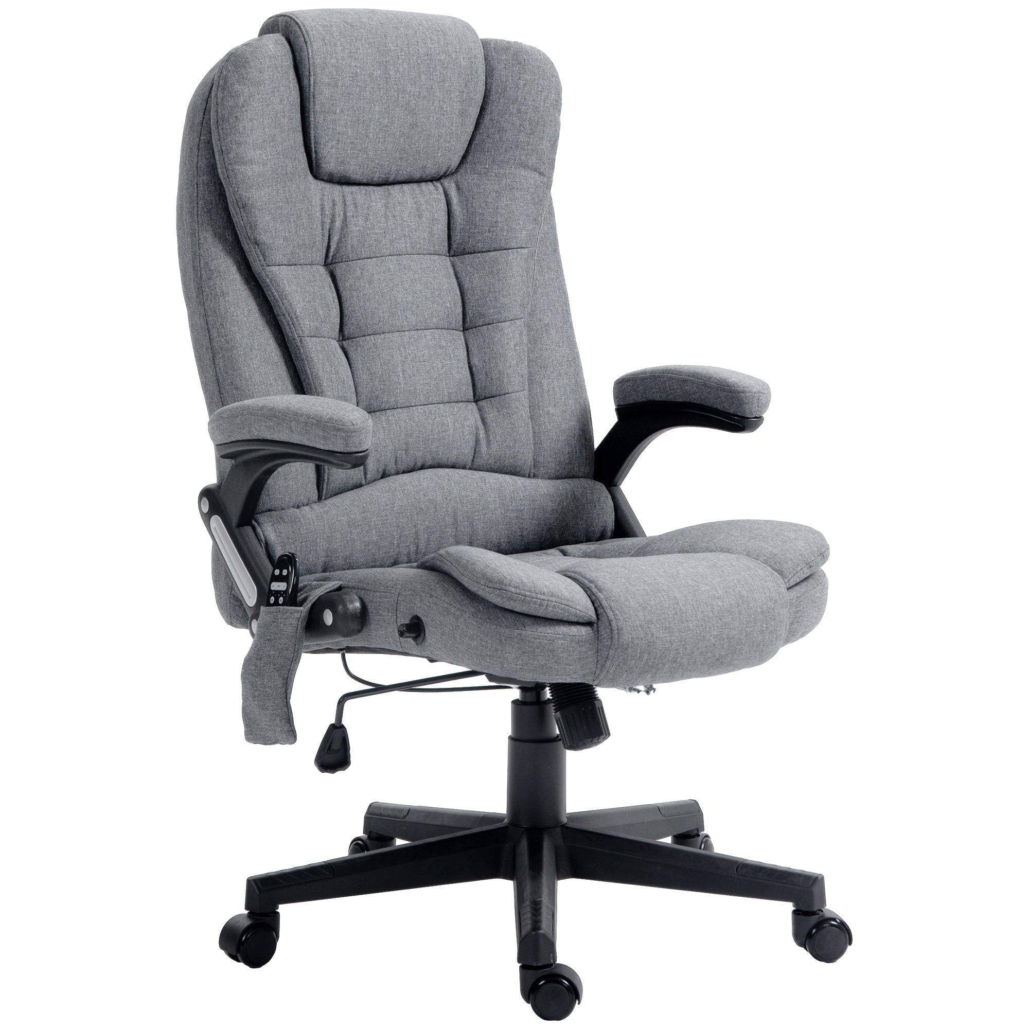 6 Points Heated Massage Office Chair, Linen High Back Executive Office Chair, Gray