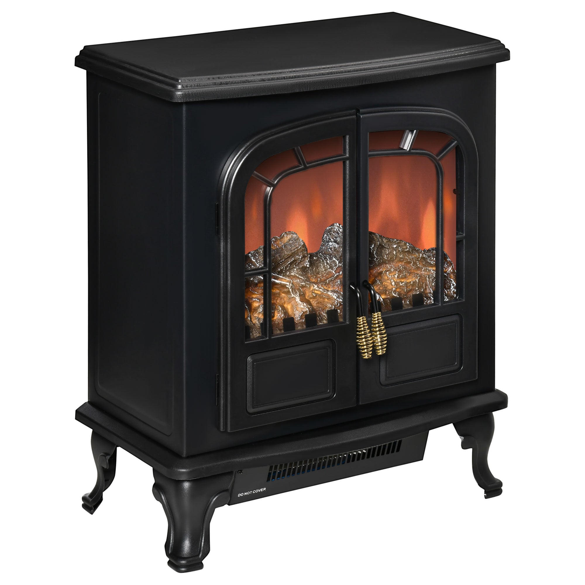 Electric Fireplace Heater Freestanding Fireplace Stove with LED Fire Flame Effect, Double Door with Overheat Protection, 750W/1500W, Black