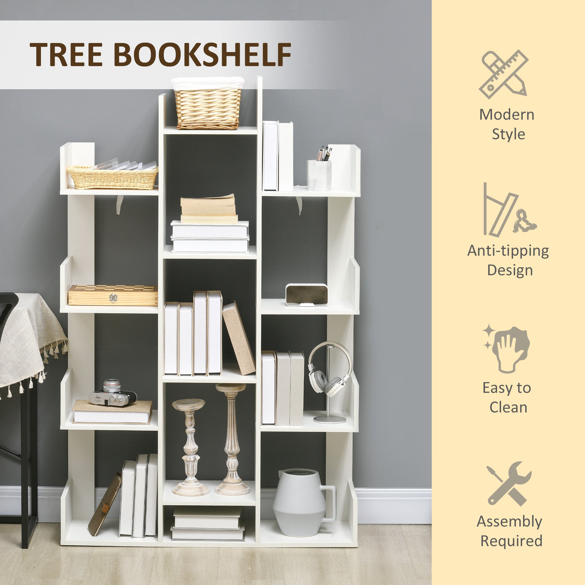 Modern Freestanding Bookcase with 13 Open Shelves, Display Unit for Living Room, White
