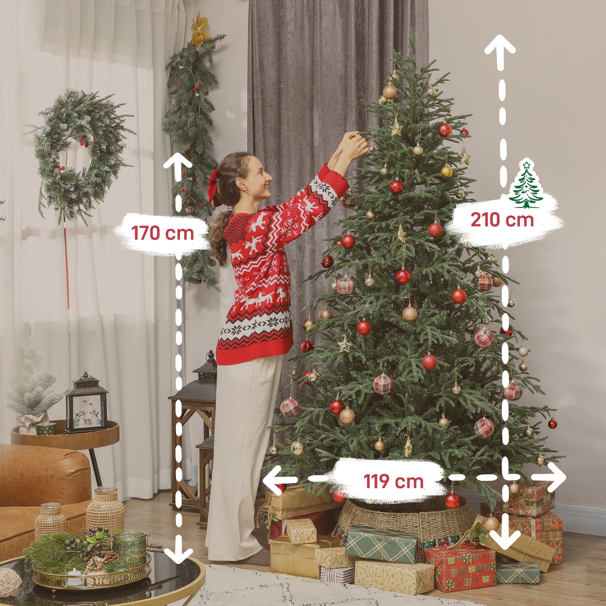 7 ft Artificial Christmas Tree with 2942 Realistic Dense Branches, Full Spruce, Hinged Xmas Tree with Metal Stand, Easy Assembly, Green
