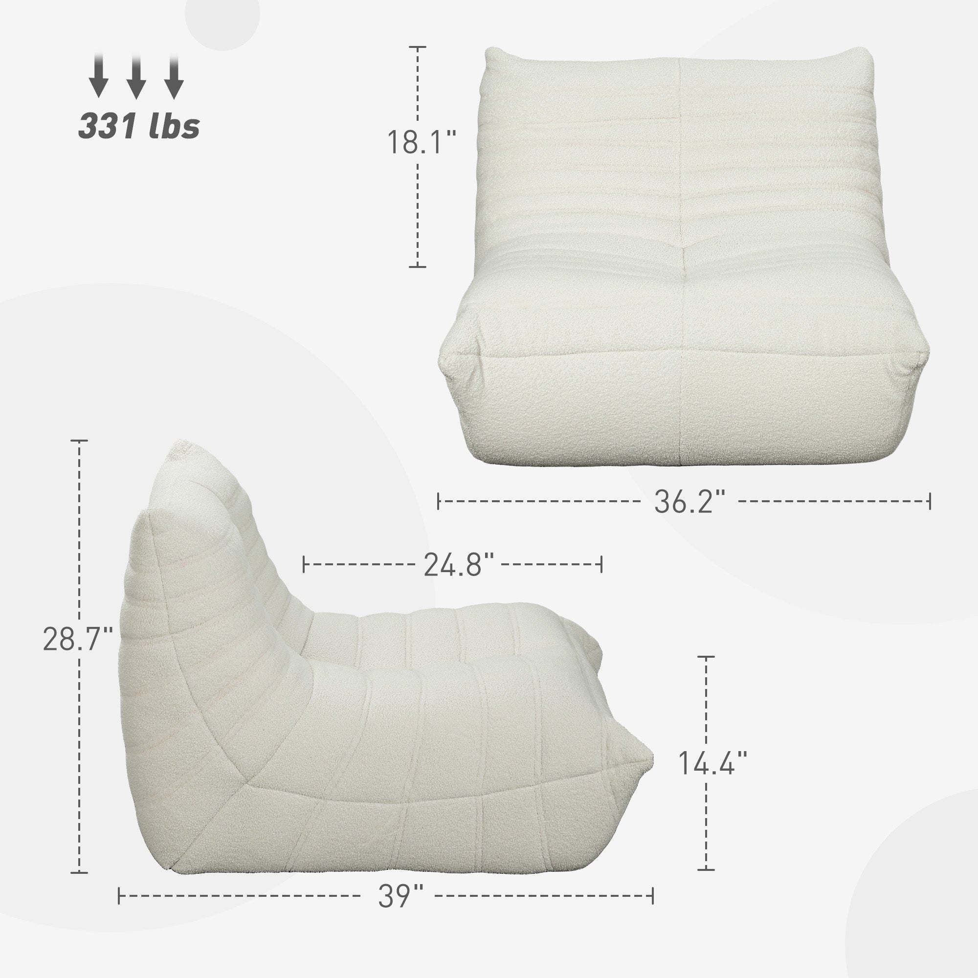 HOMCOM Bean Bag Chair for Adults, Giant Fireside Chair Lazy Sofa, Bean Bag Sofa with High Density Comfortable Foam for Living Room, Bedroom, Cream White