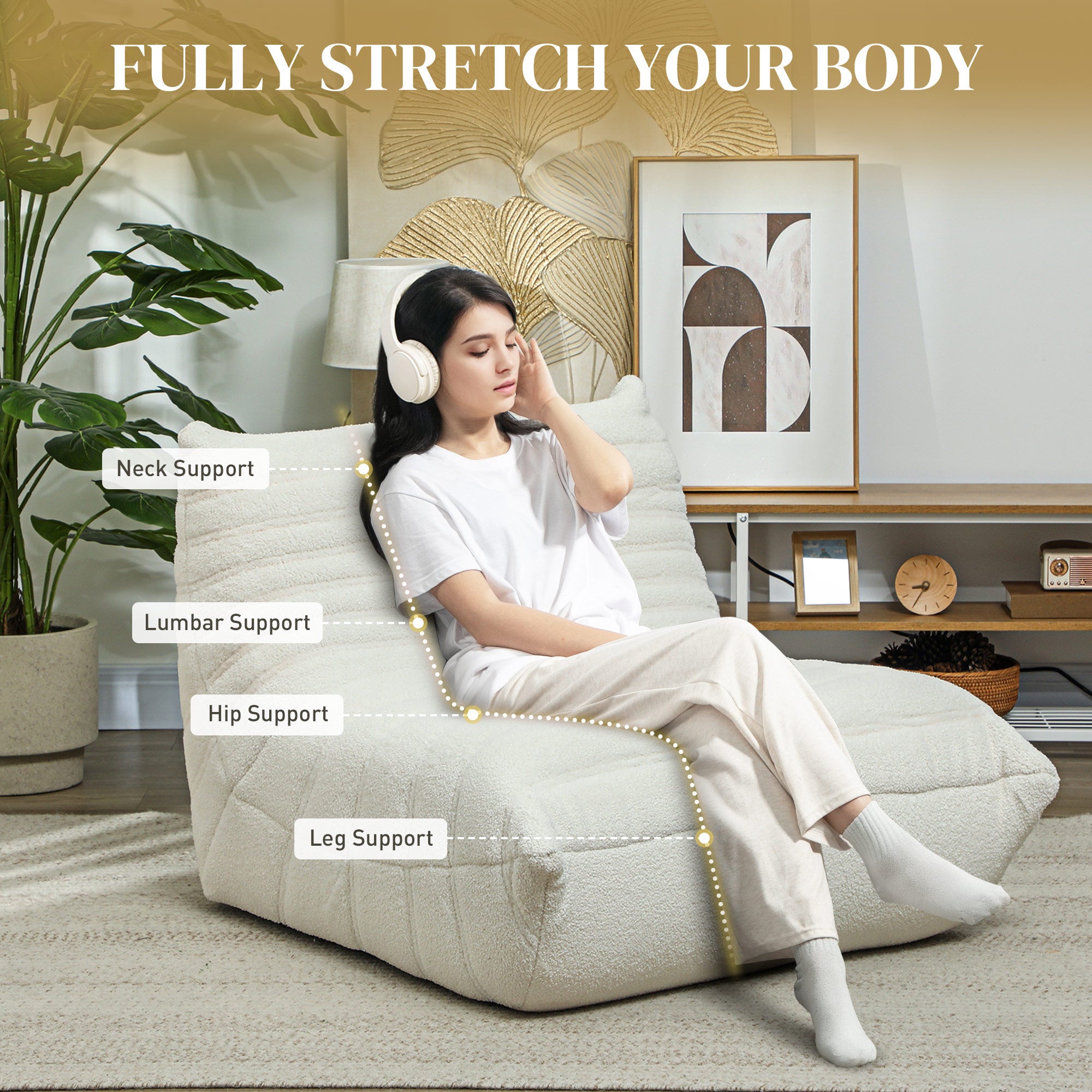 HOMCOM Bean Bag Chair for Adults, Giant Fireside Chair Lazy Sofa, Bean Bag Sofa with High Density Comfortable Foam for Living Room, Bedroom, Cream White