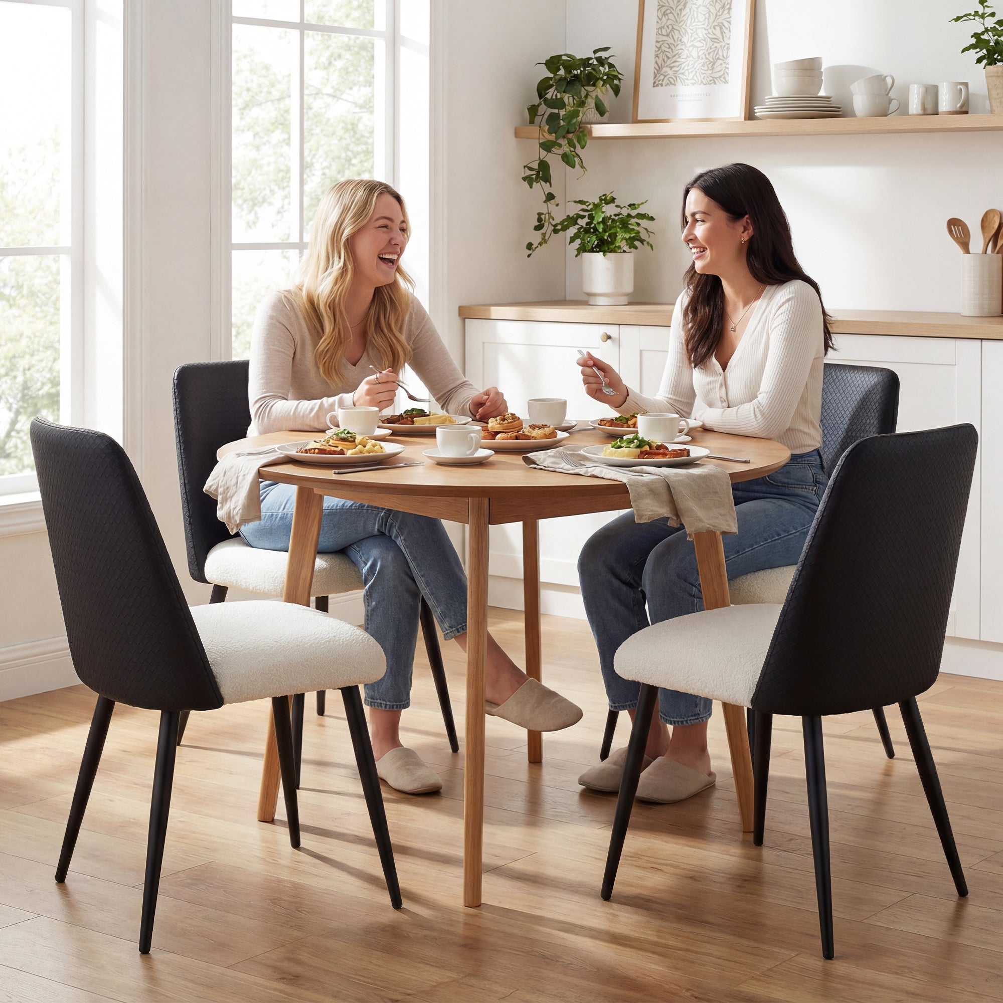 Dining Chairs Set of 2, Upholstered Kitchen Chairs with Padded Seat, Adjustable Foot Pads, Powder-Coated Steel Legs for Dining Room, Kitchen, Black