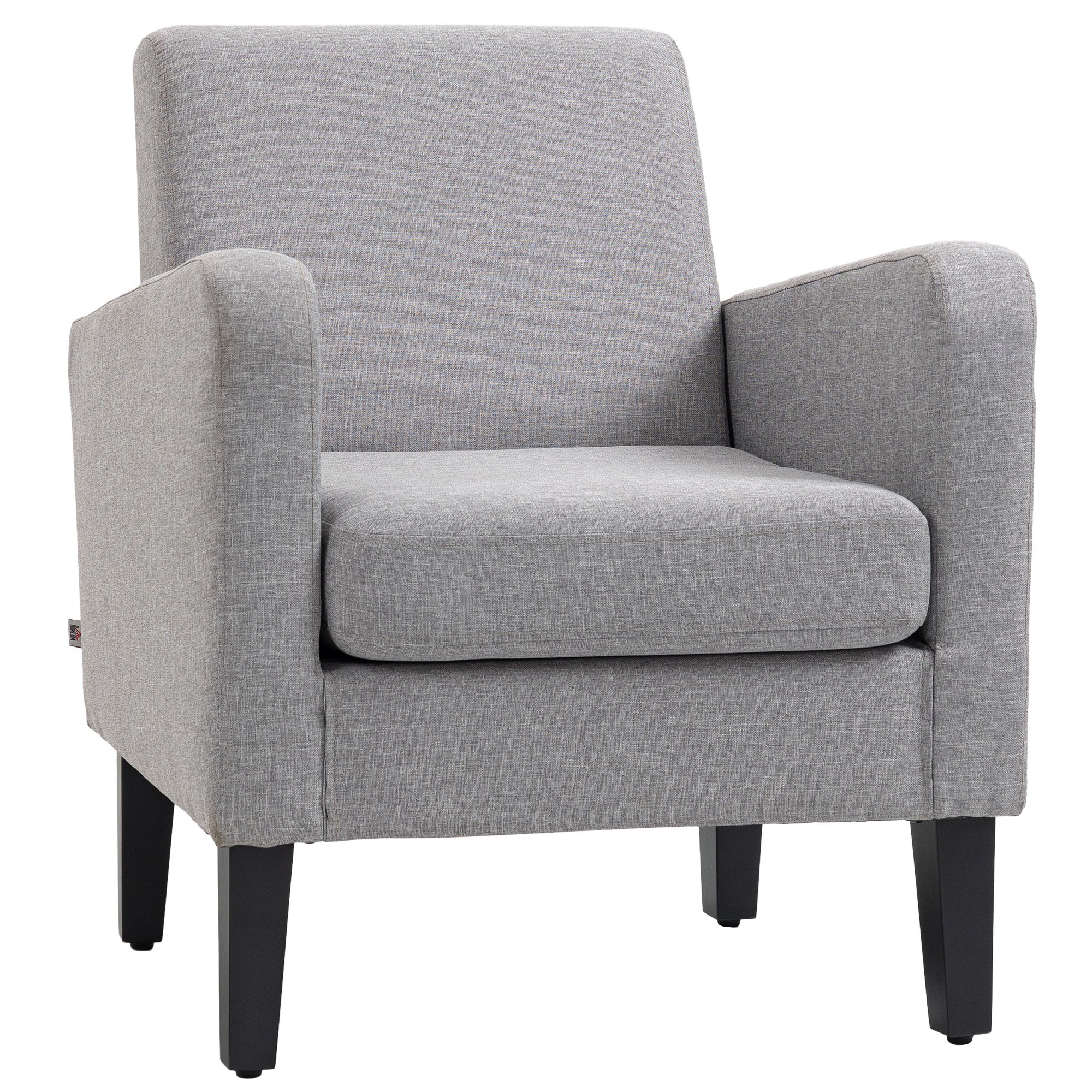 HOMCOM Modern Armchair with Rubber Wood Legs, Upholstered Accent Chair, Single Sofa for Living Room, Bedroom, Light Grey