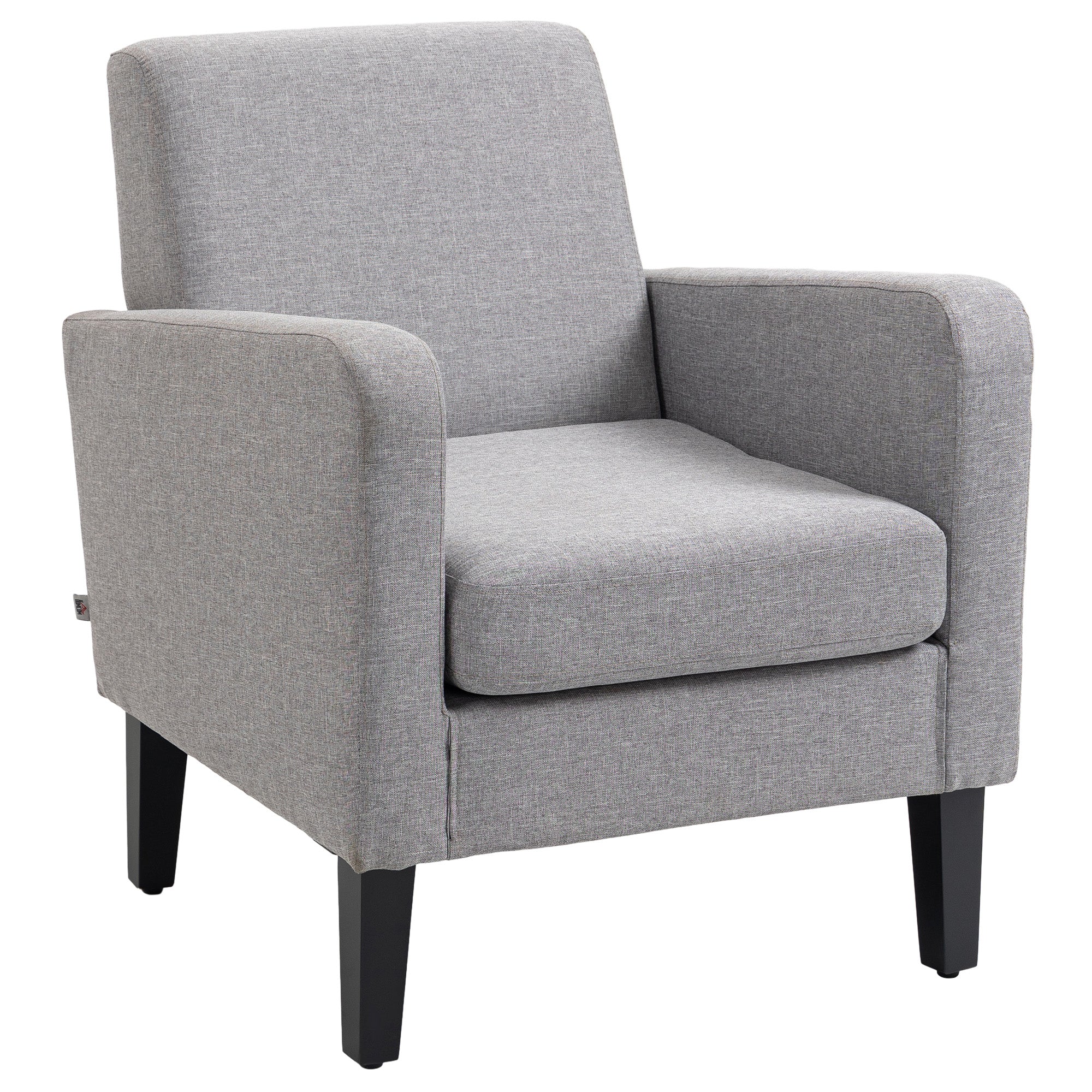 HOMCOM Modern Armchair with Rubber Wood Legs, Upholstered Accent Chair, Single Sofa for Living Room, Bedroom, Light Grey