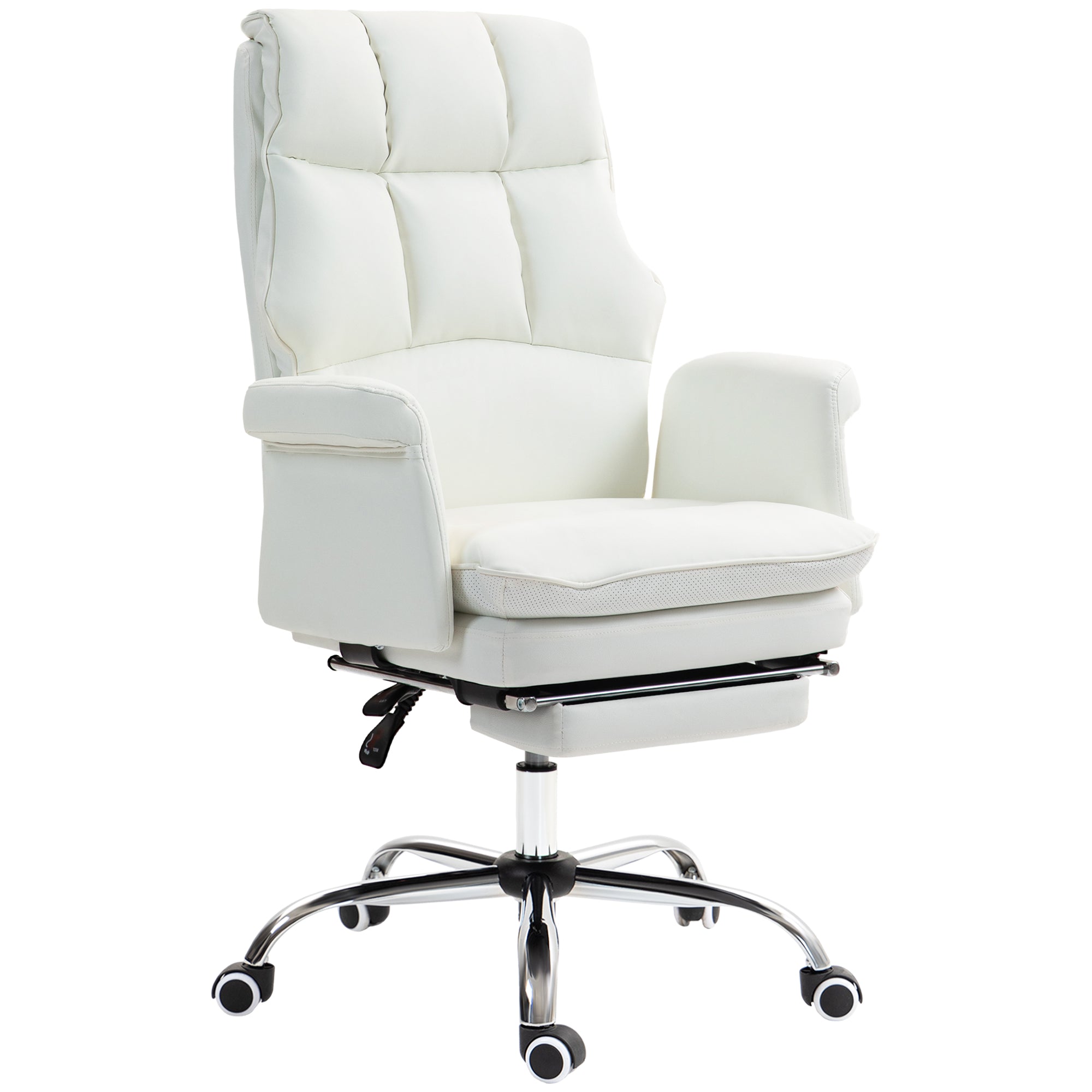 PU Leather Executive Office Chair Ergonomic Reclining Desk Chair with Footrest White