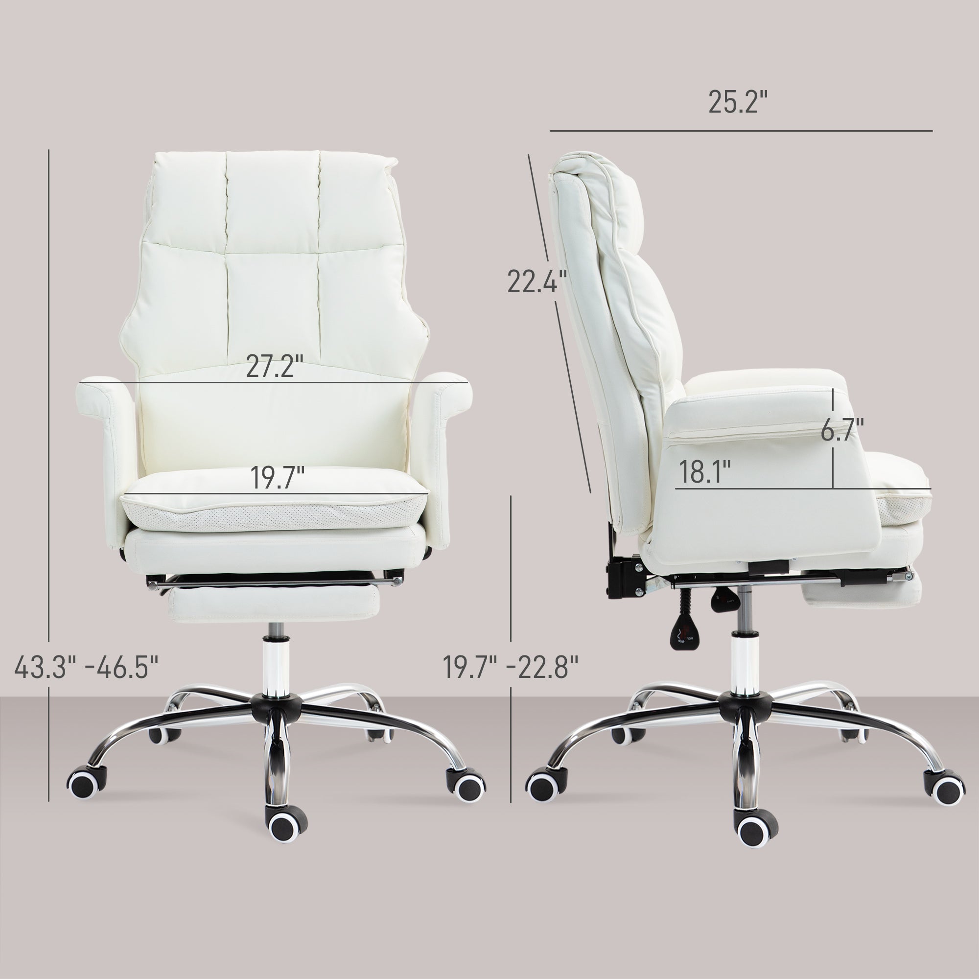 PU Leather Executive Office Chair Ergonomic Reclining Desk Chair with Footrest White