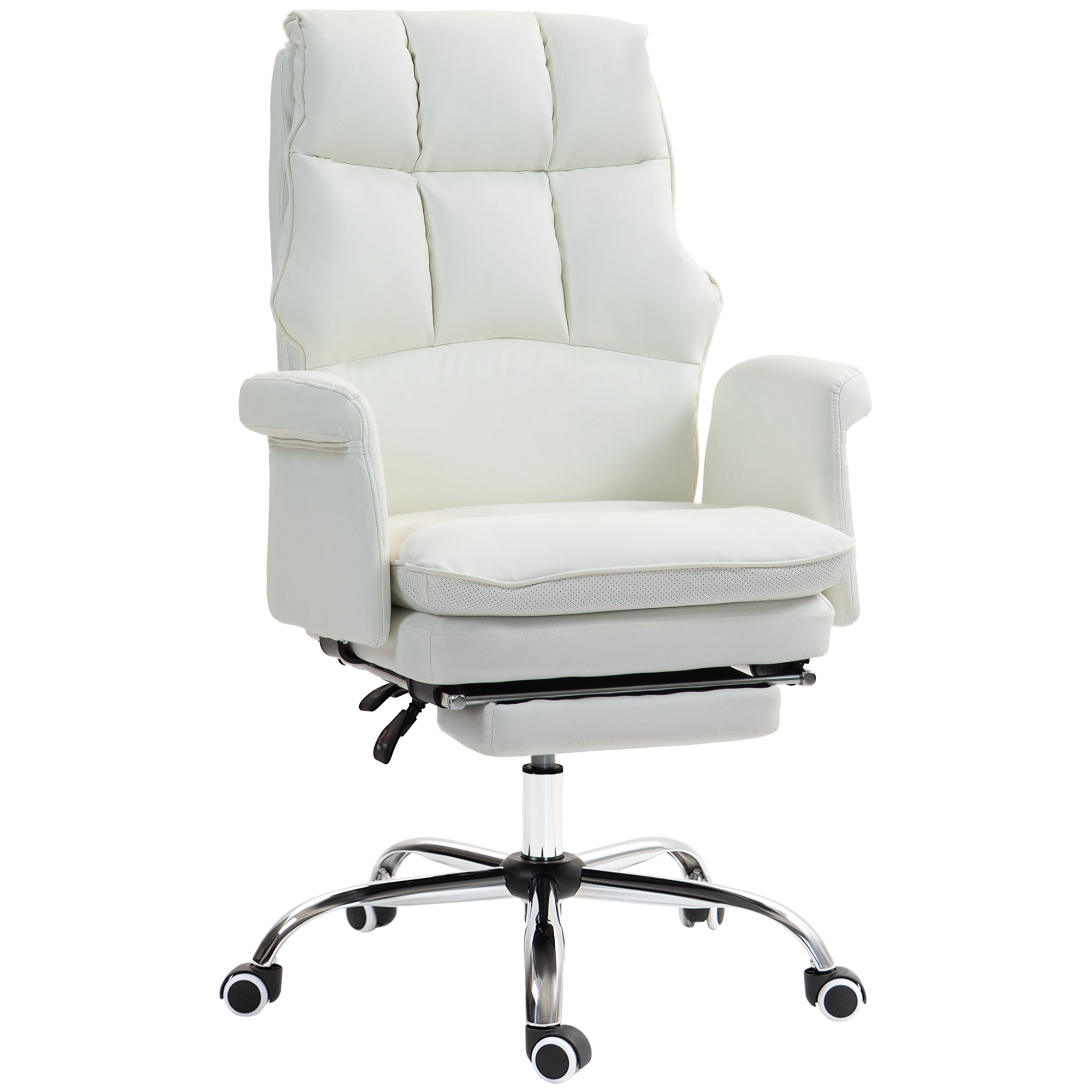 PU Leather Executive Office Chair Ergonomic Reclining Desk Chair with Footrest White