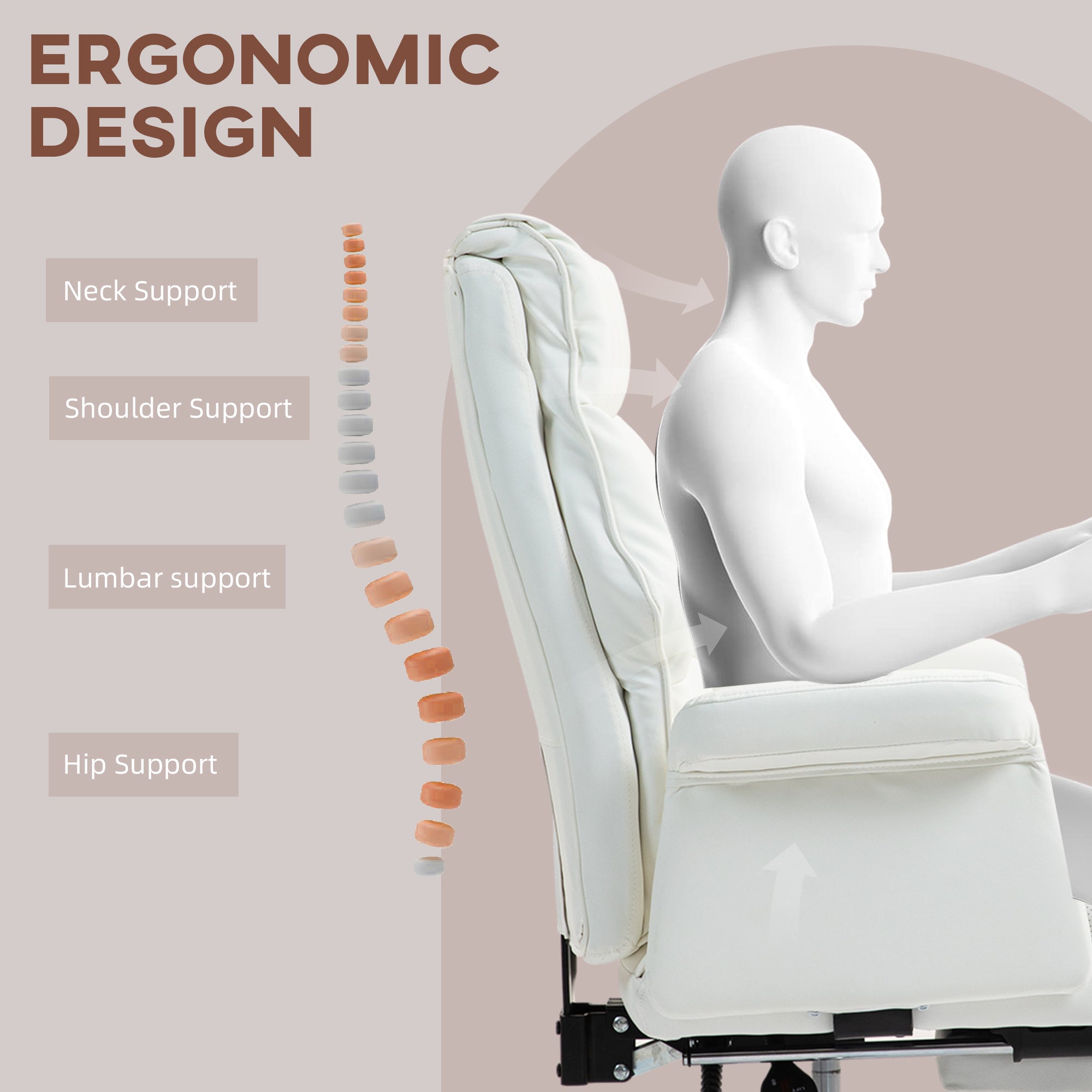 PU Leather Executive Office Chair Ergonomic Reclining Desk Chair with Footrest White