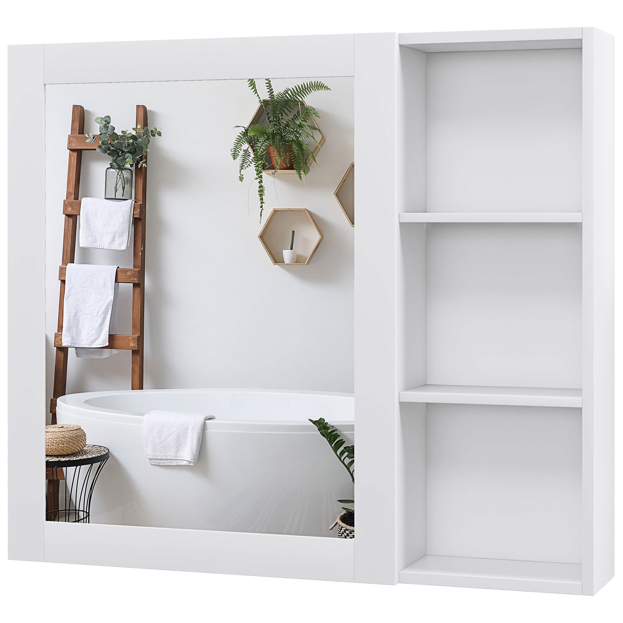 kleankin MDF Medicine Cabinet with Mirror, 31.5"W x 27.5"H Bathroom Storage Cabinet with 3-tier Shelves, Wall Mounted, White