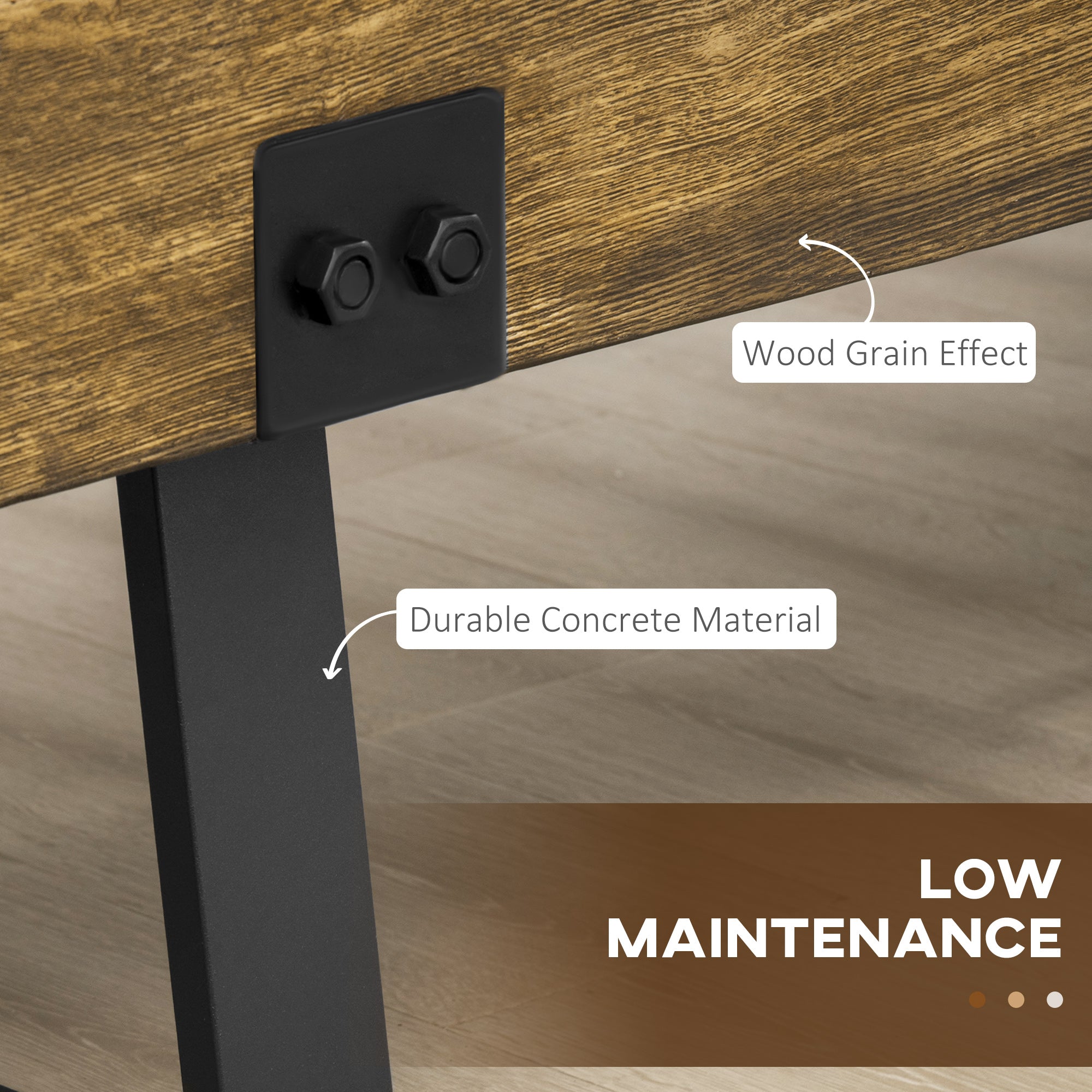 Garden Bench with Metal Legs, Wooden Concrete Entryway Bench for Indoor Outdoor Use