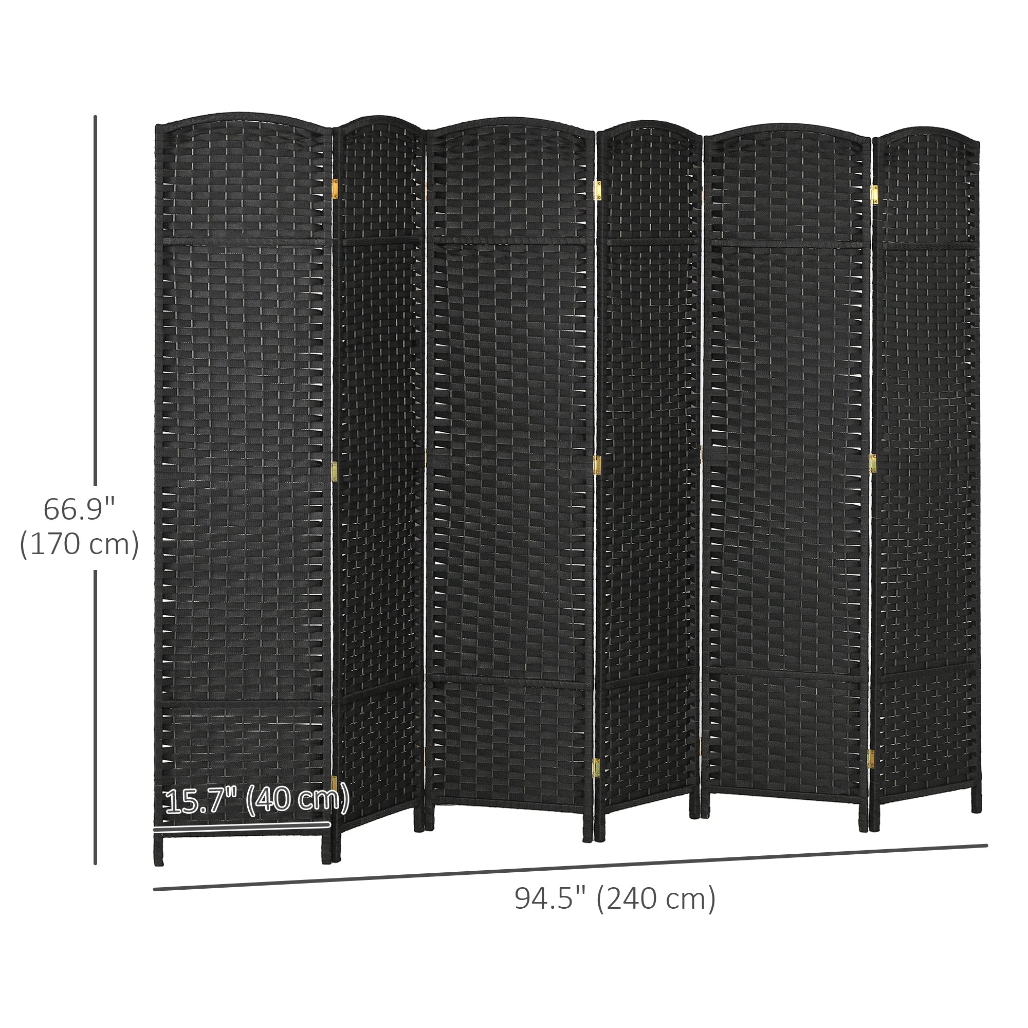 HOMCOM 6-panel Room Divider, 5.6 Ft Tall Folding Privacy Screen, Hand-Woven Freestanding Partition Wall Divider for Bedroom, Home Office, Black