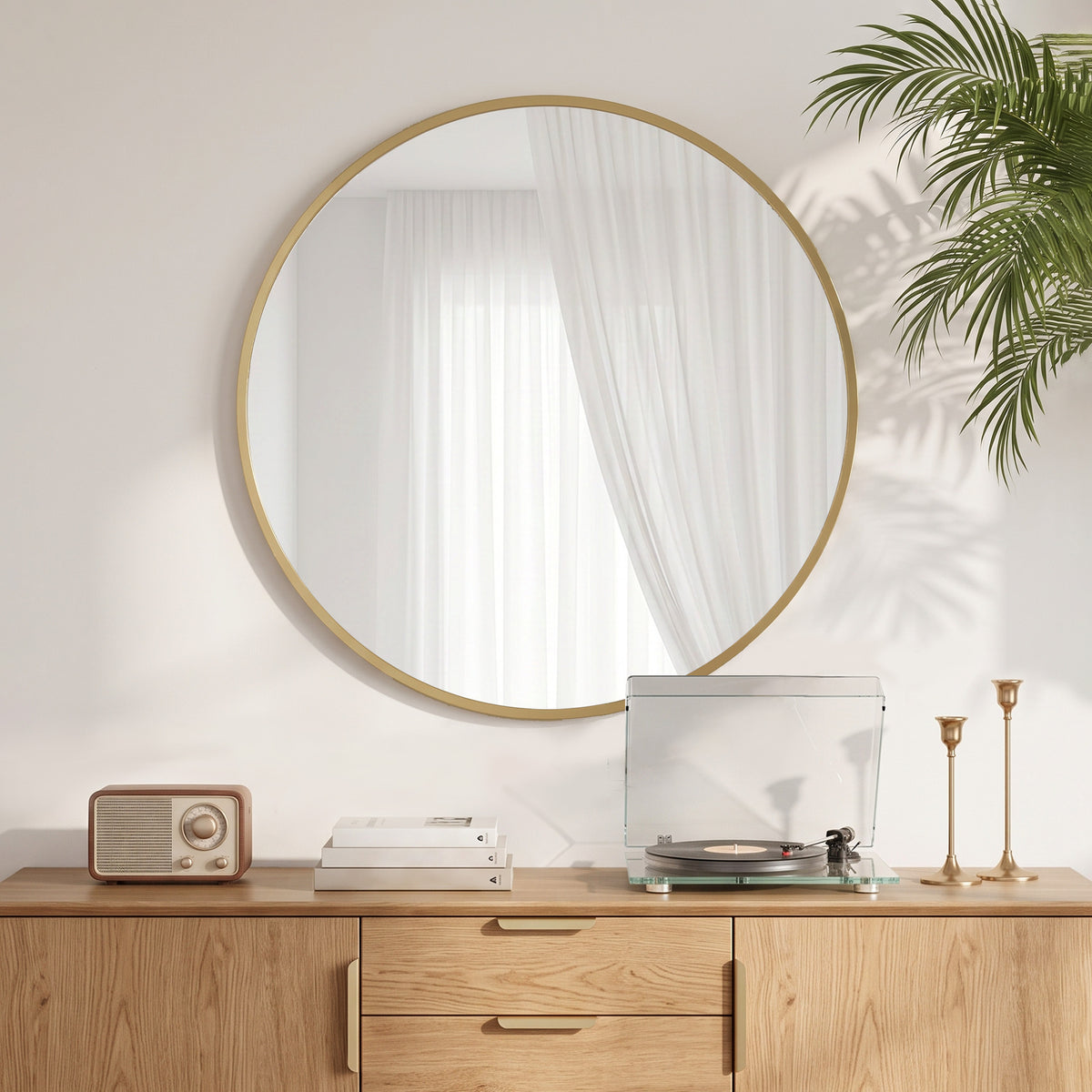 24" Round Wall Mirror, Bathroom Mirror with Metal Frame for Living Room, Bedroom, Entryway, Home Decor, Gold-Tone