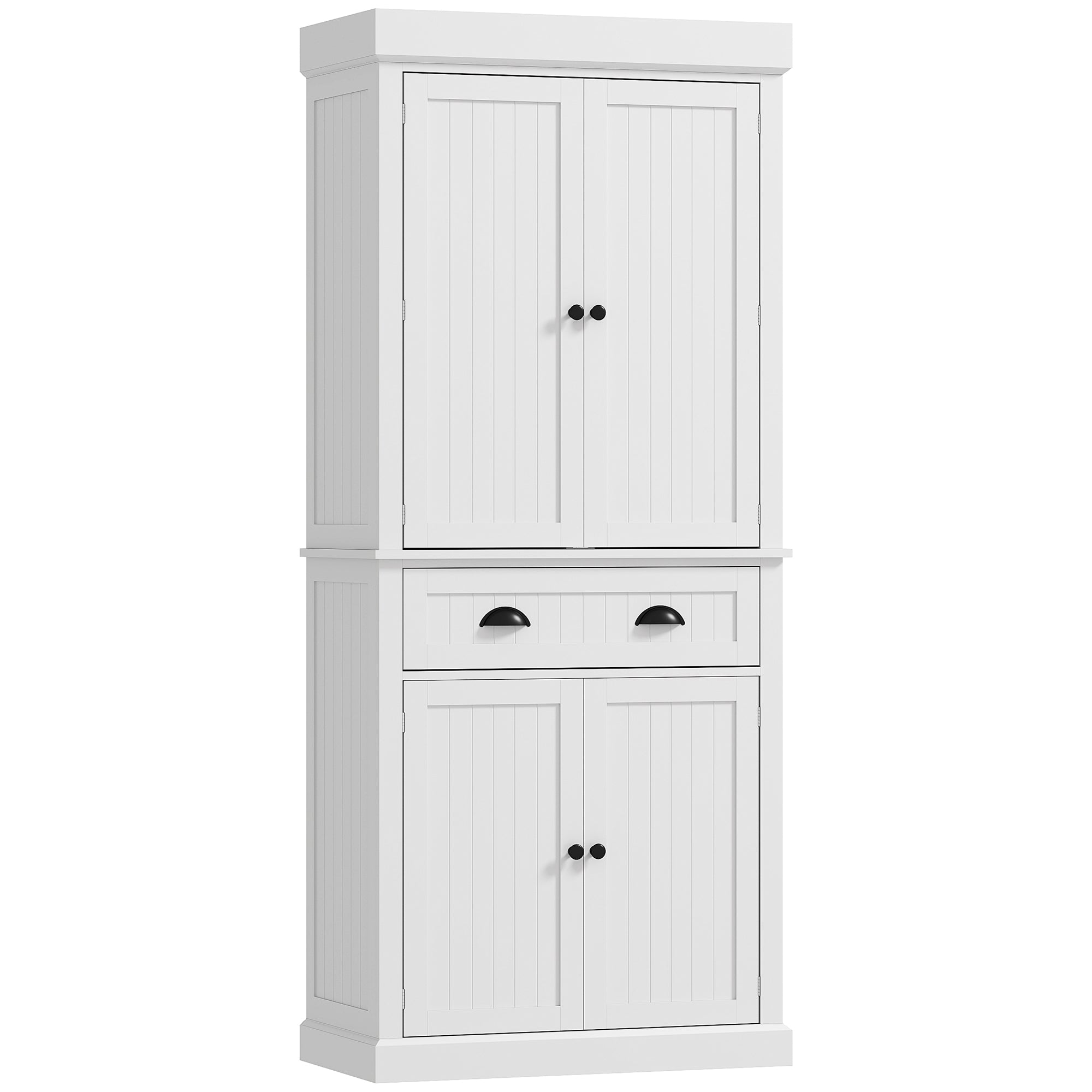 71" Pantry Cabinet with LED Motion Sensor Light, Freestanding Kitchen Pantry with 6 Spice Racks, Drawer and Adjustable Shelves, Tall Buffet Cabinet with Hutch, White
