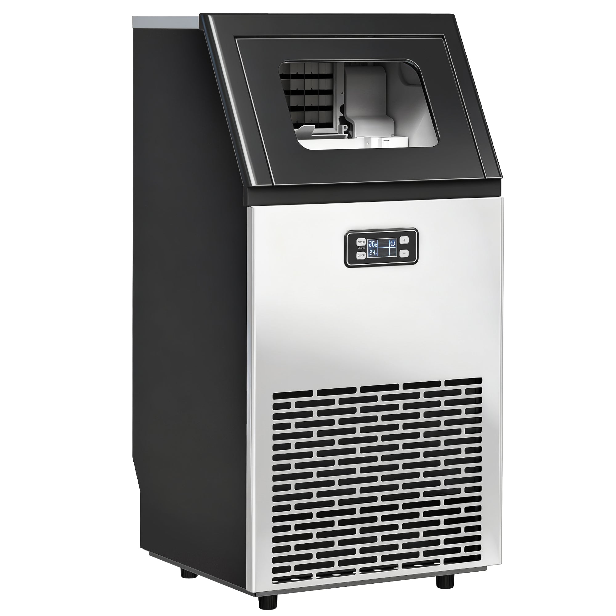 Commercial Ice Maker Machine, Freestanding Stainless Steel Ice Machine with Self-Cleaning, LCD Display, 45kg/24 Hours and 11kg Storage for Home, Office, Bar, Restaurant
