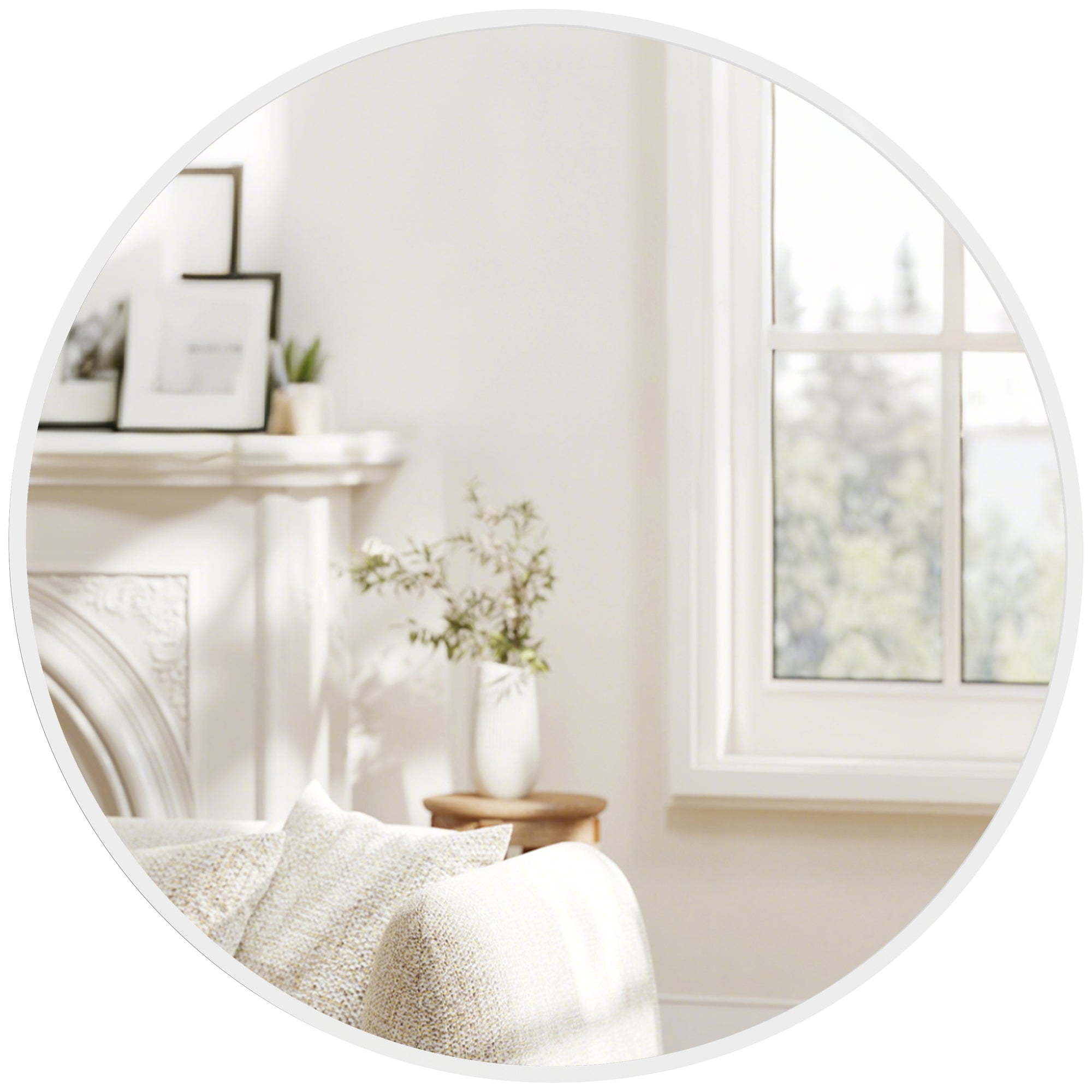 36" Round Wall Mirror, Bathroom Mirror with Metal Frame for Living Room, Bedroom, Entryway, Home Decor, White