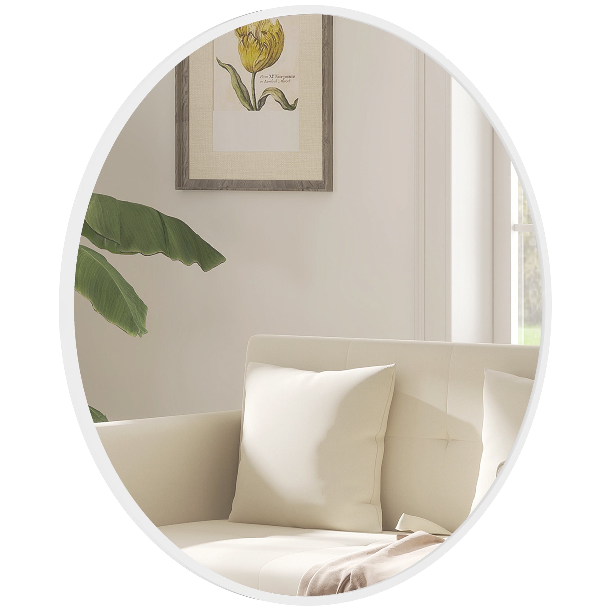 36" Round Wall Mirror, Bathroom Mirror with Metal Frame for Living Room, Bedroom, Entryway, Home Decor, White