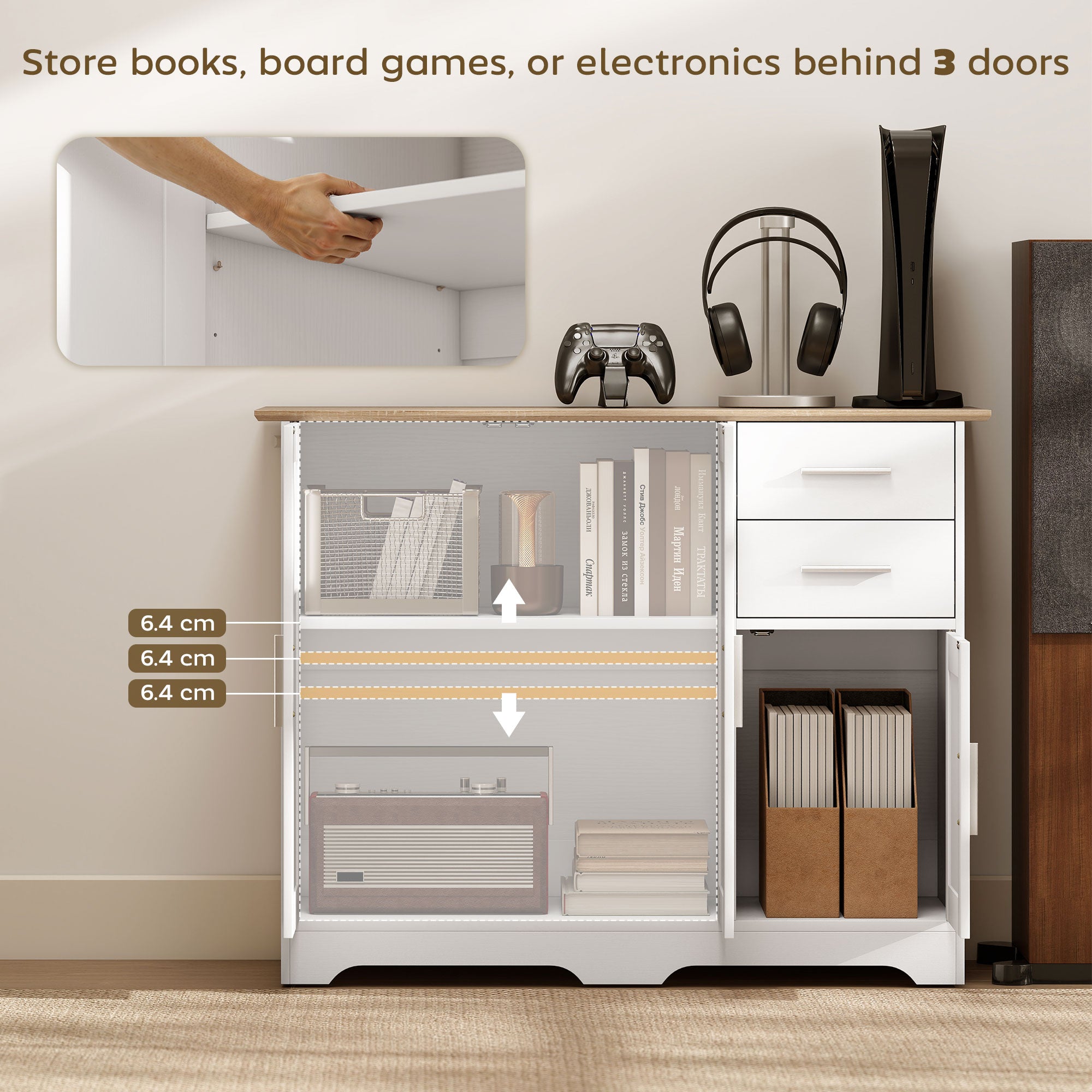 40" Sideboard Buffet Cabinet, Modern Kitchen Storage Cabinet with 2 Drawers, 3 Doors & Adjustable Shelf, Coffee Bar Station, White