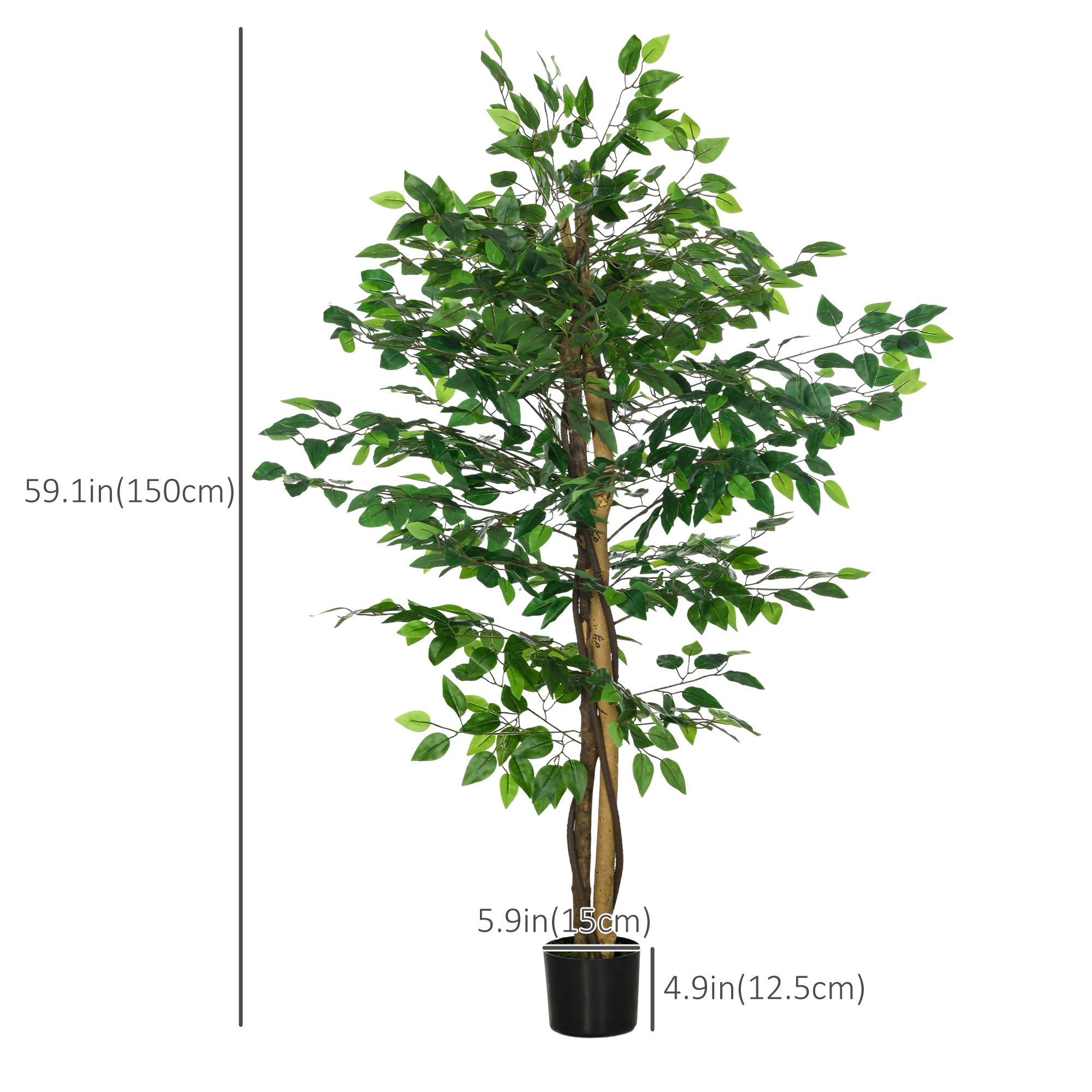 HOMCOM 5ft Set of 2 Artificial Ficus Tree with Pot, Indoor Outdoor Fake Plants for Home Office Living Room Decor